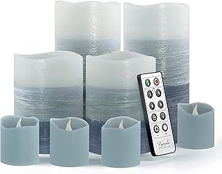 FURORA LIGHTING Blue Ombre Real Wax Flameless Candles with Remote and Timer, 4 Pillars and 4 Votives Pack of 8, LED Flickering Candles for Home Décor, Battery Operated