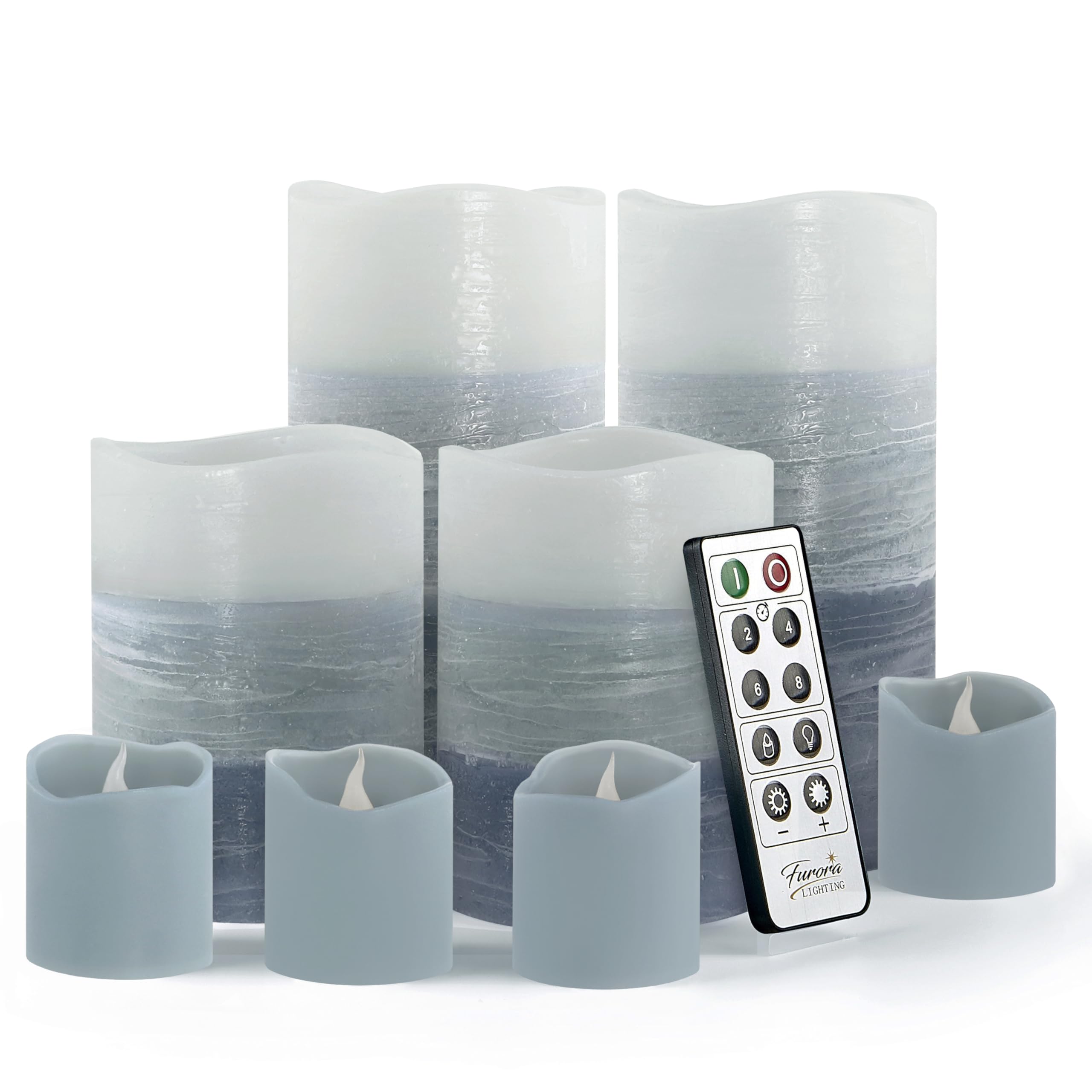 FURORA LIGHTING Blue Ombre Real Wax Flameless Candles with Remote and Timer, 4 Pillars and 4 Votives Pack of 8, LED Flickering Candles for Home Décor,