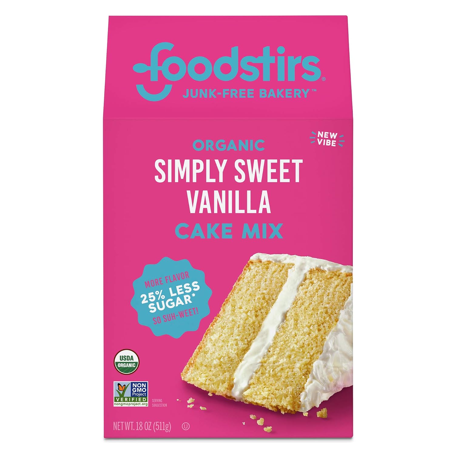 Foodstirs Junk-Free Bakery Organic Simply Sweet Vanilla Cake Baking Mix, 18 Oz | Non-GMO | Low Sugar