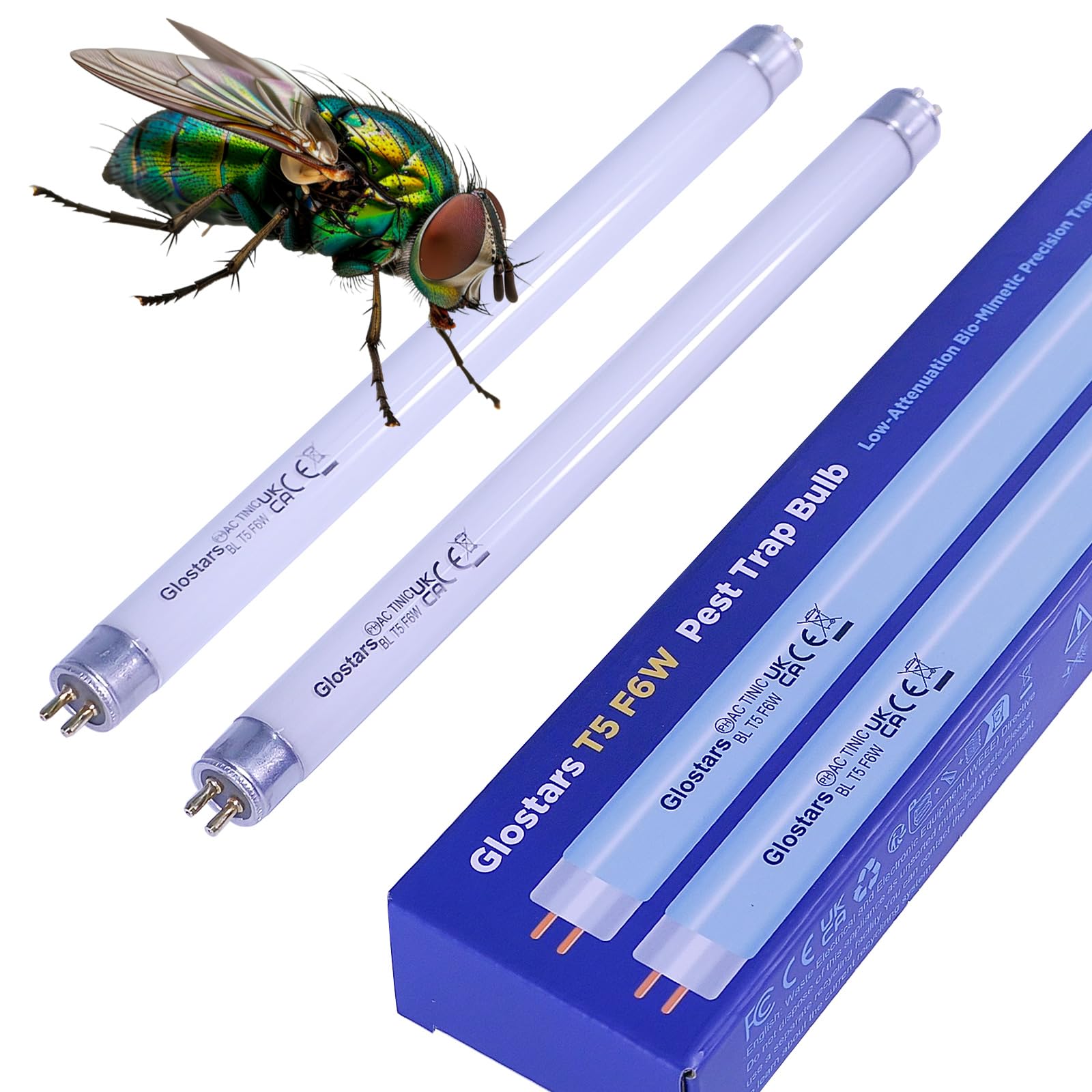 Glostars T5 F6W BL UV Replacement Bulbs for Insect Killer, 9-inch Blacklight Tube for 6/12W Fly Zapper/Bug Catcher β Pack of 2