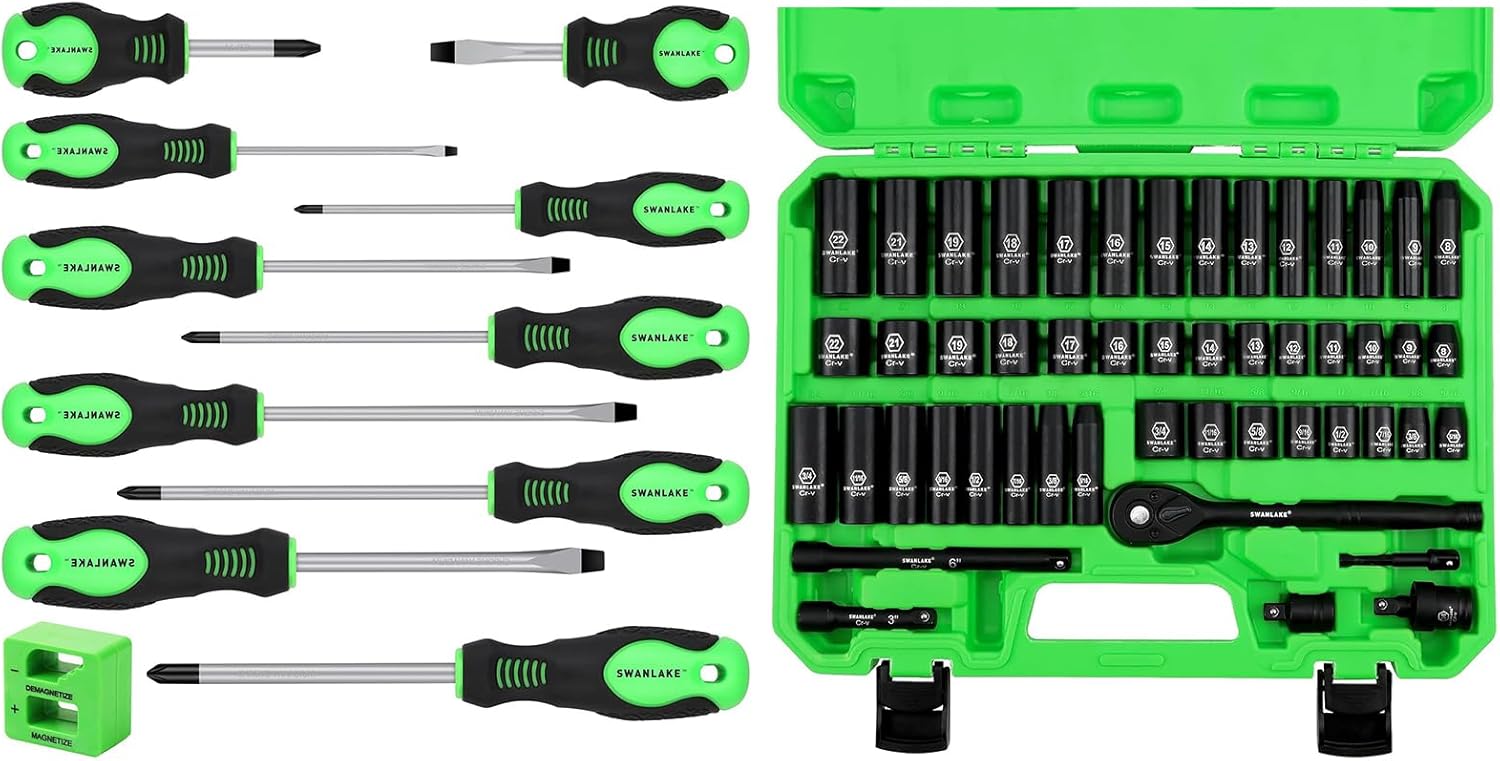Bundled products-2 items: 11PCS Screwdriver Set & 50PCS 3/8'' Drive Impact Socket Set