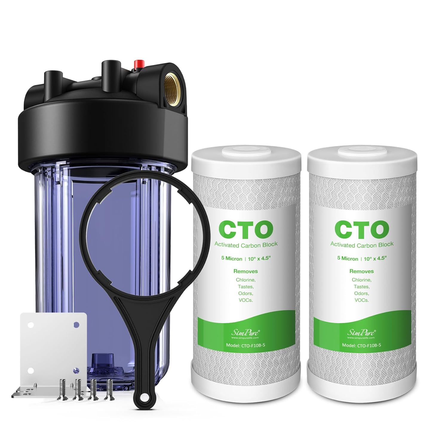SimPure DB10C Clear Filter Housing and 5 Micron 10" x 4.5" CTO Carbon Filters