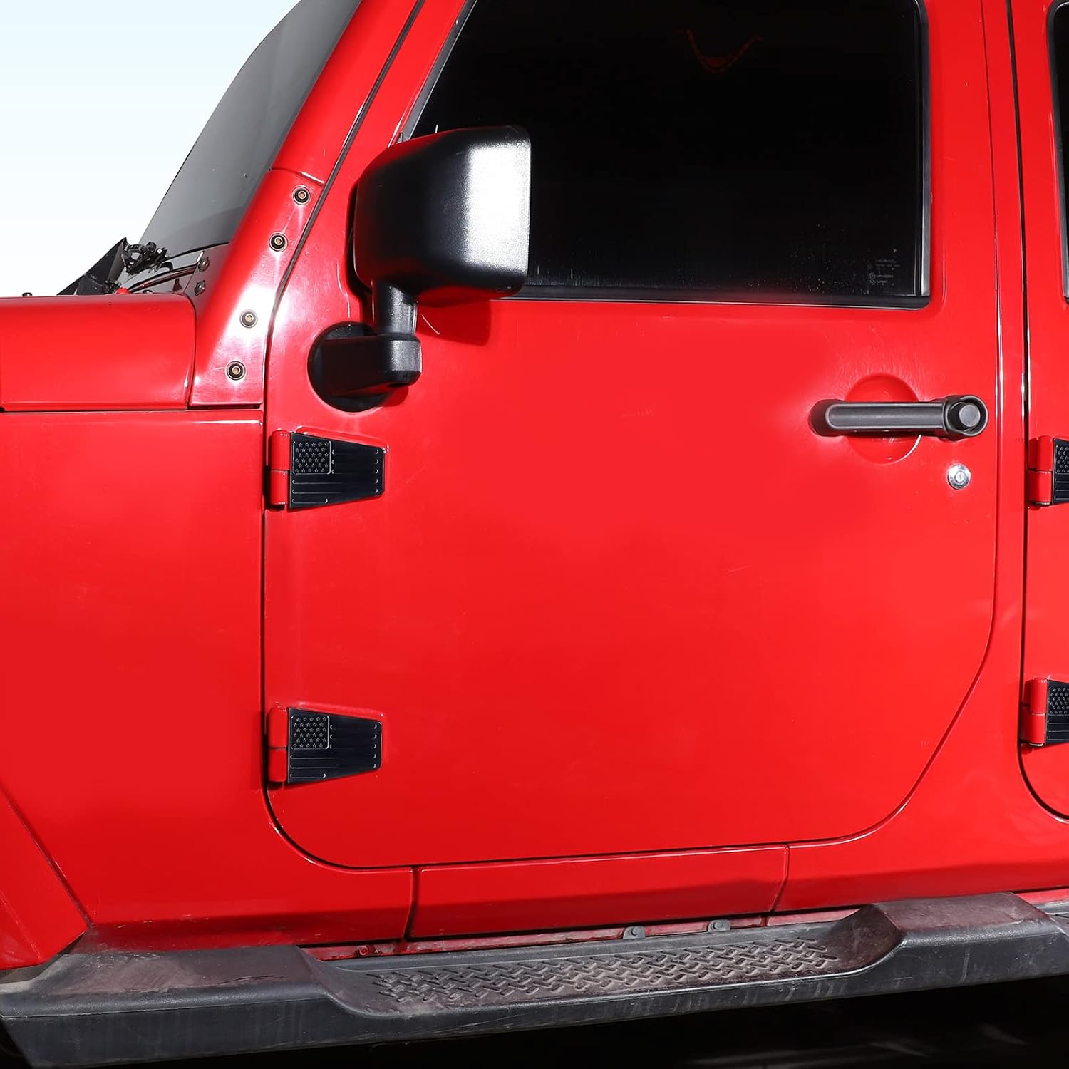 Jimen Compatible with Jeep Wrangler JK & Unlimited 2007-2018, 8PCS American Flag Door Hinge Cover Trim Exterior Accessories (4 Door, Black)