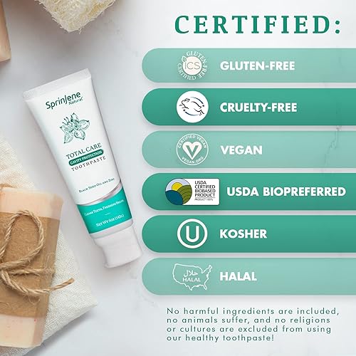Miniatura 7 de SprinJene Natural Total Care - Pasta de dientes con flúor para protección de caries y salud de las encías, fórmula natural con aceite de semilla