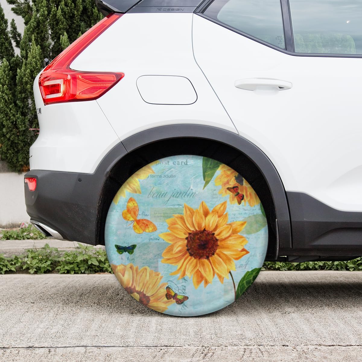 Sunflower Butterfly Card Tire Covers Portable Spare Tire Cover Soft Durable Waterproof Dustproof 3 Sizes 14 15 16 Inches for Car Truck SUV Trailer Camper