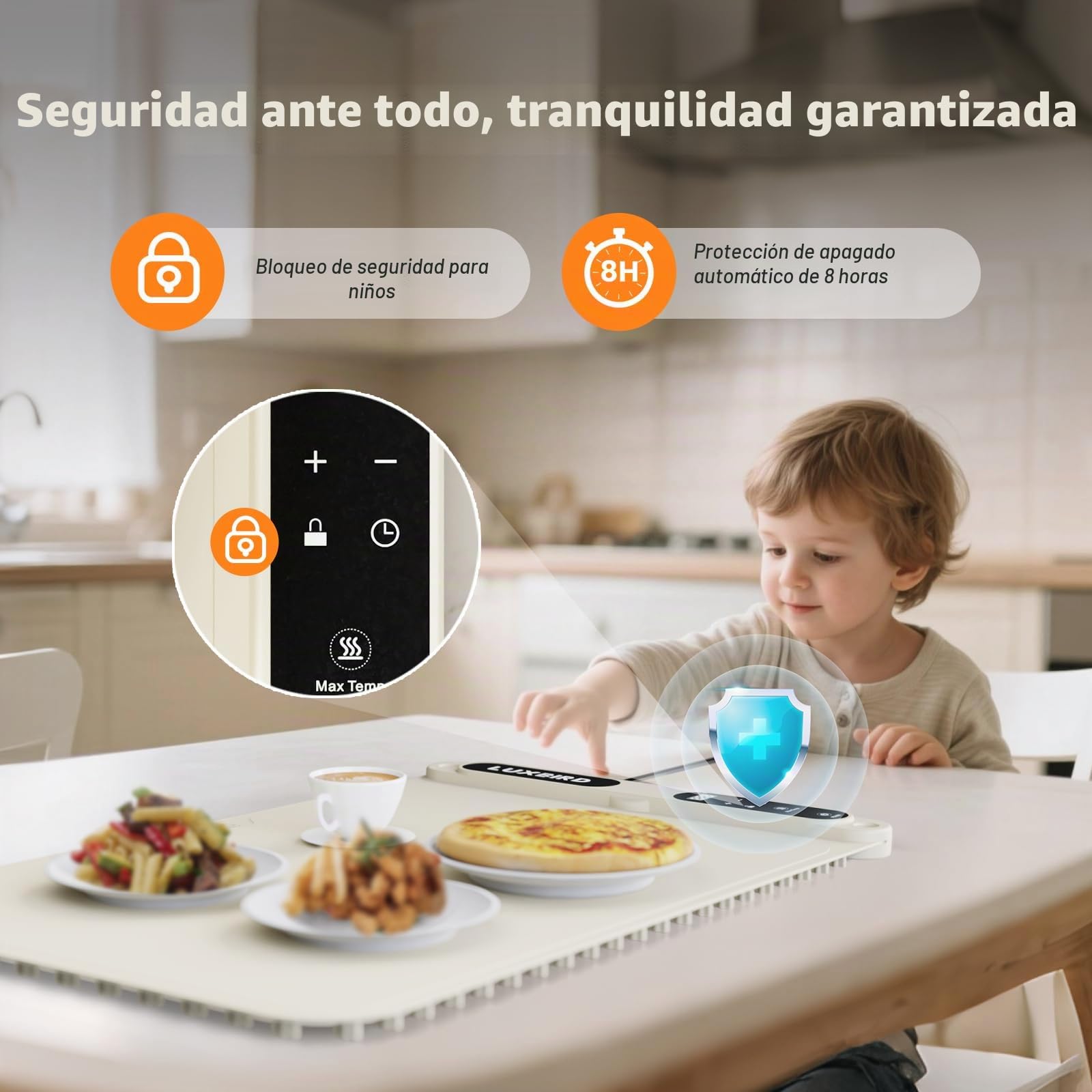 Luxbird Alfombra térmica para alimentos, alfombrilla térmica de silicona con control de temperatura, diseño mejorado de disipación de calor, protección de apagado automático, para cocina, fiesta