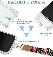 Vista 7 de Cordón cruzado para teléfono celular con correa para la muñeca, diseño de flores, para colgar alrededor del cuello, correa floral ajustable