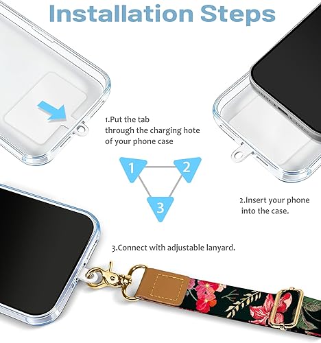 Miniatura 7 de Cordón cruzado para teléfono celular con correa para la muñeca, diseño de flores, para colgar alrededor del cuello, correa floral ajustable, para