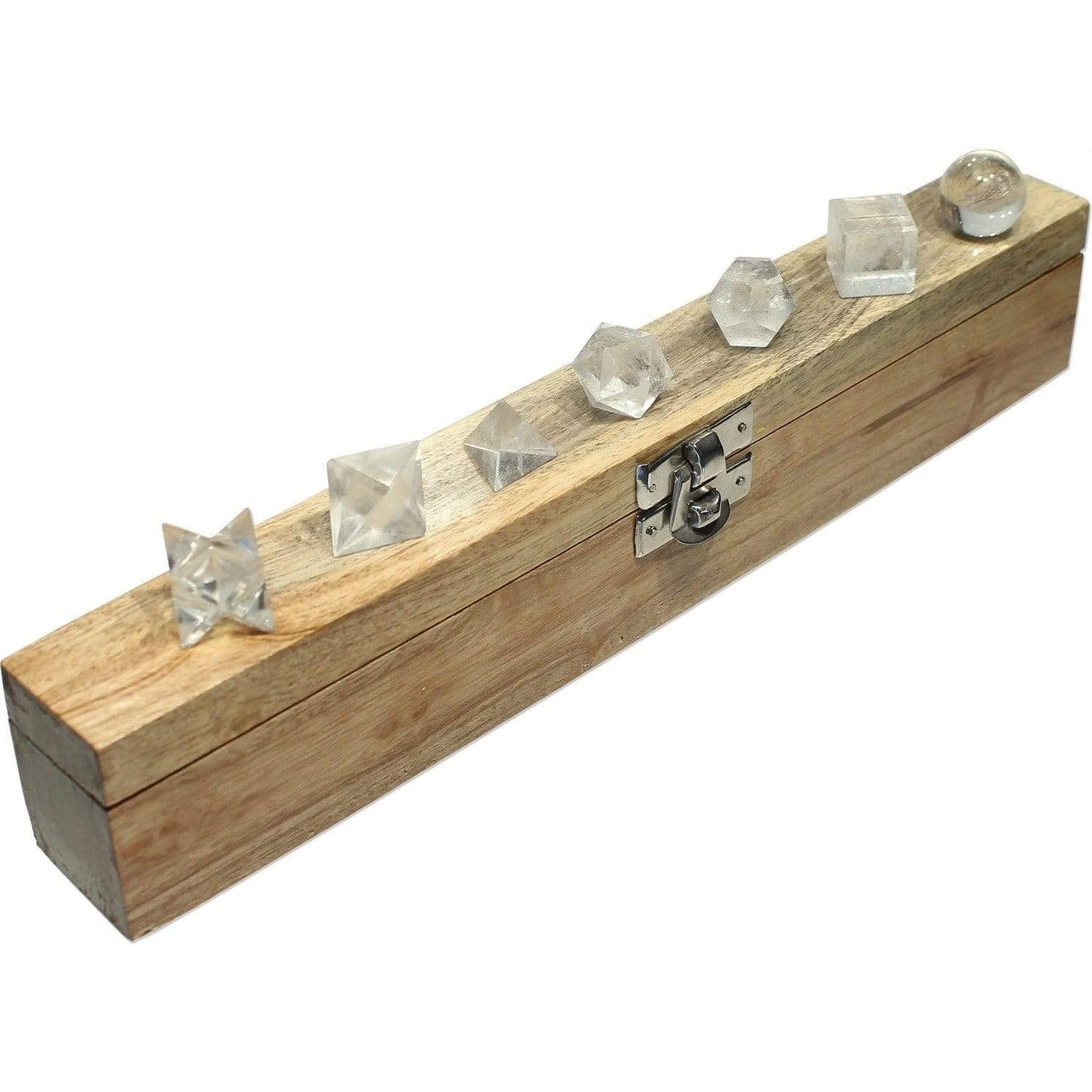 SHARVGUN Lot de 7 cristaux de quartz platoniques solides avec boîte en bois naturel