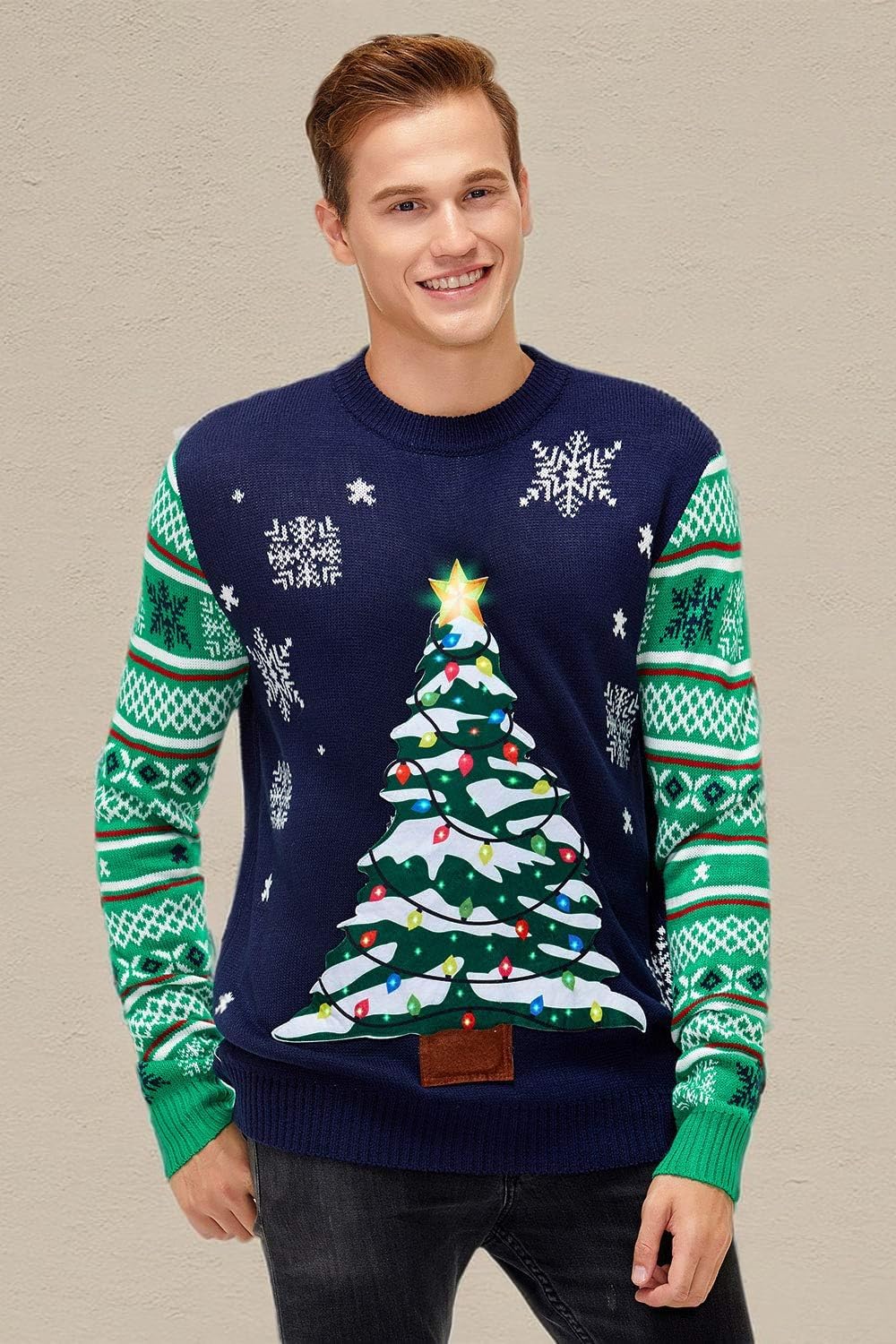 LED Ugly Christmas Sweater for Men, Unisex Women Xmas Pullover with Light for Party Festive Festive Christmas Tree Medium - Image 5
