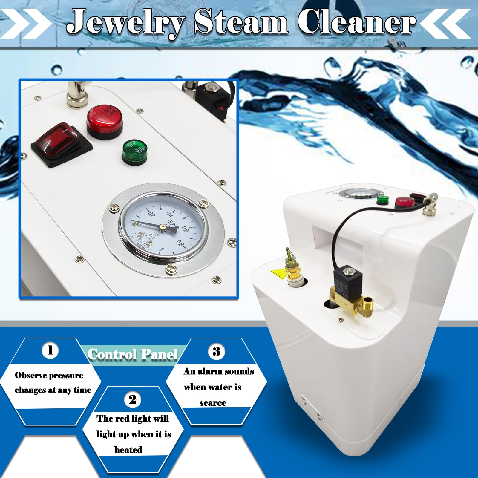 EQCOTWEA Jewelry Steam Cleaner Machine Professional Small Jewelry Steam Cleaner Automatic Steam Cleaning Machine High Temperature and High Pressure Steamer 5L Capacity 3000W 220V