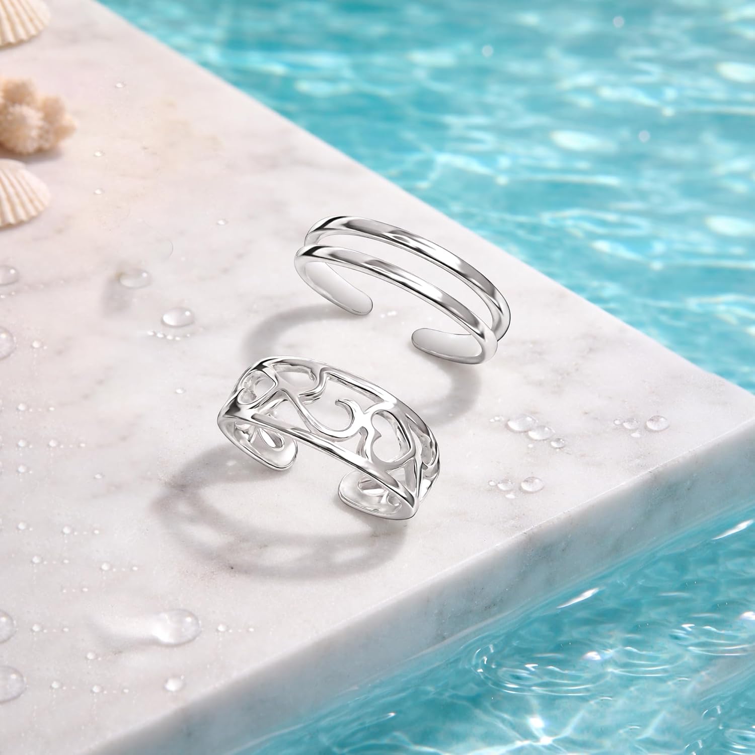 LeCalla 925 Sterling Silver Open Toe Rings Set for Women Adjustable Minimalist Toe Rings Summer Beach Foot Jewelry