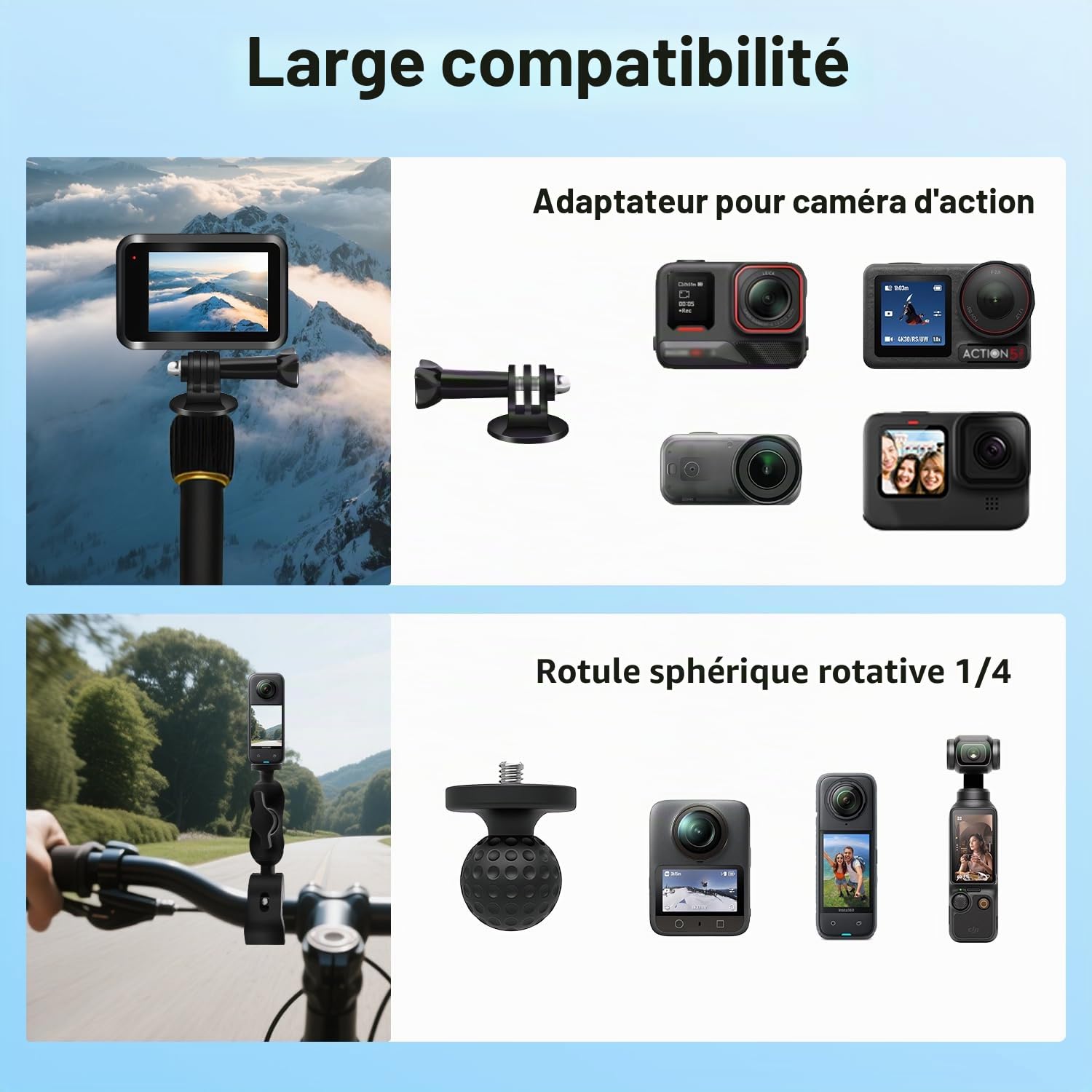 Moto Caméra Support avec 43" Perche Compatible avec Insta360 X5-X (Gold)