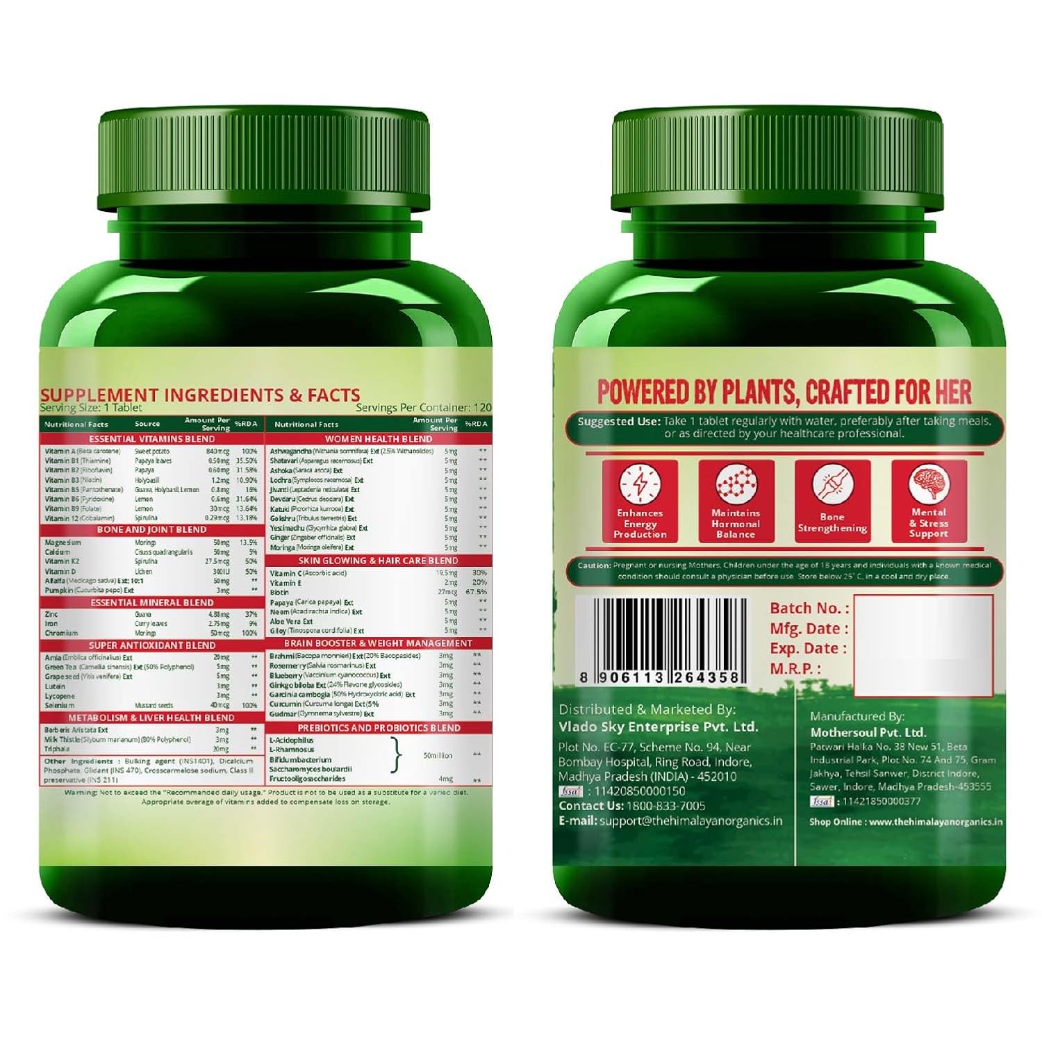 Vlado's Himalaya Organics Plant Based Multivitamin Women 45+ | Increases immunity. Increases energy levels. Supports memory. Good for hair and skin - 120 vegetarian pills Vlado's Himalaya Organics Plant Based Multivitamin Women 45+ | Increases immunity. Increases energy levels. Supports memory. Good for hair and skin - 120 vegetarian pills