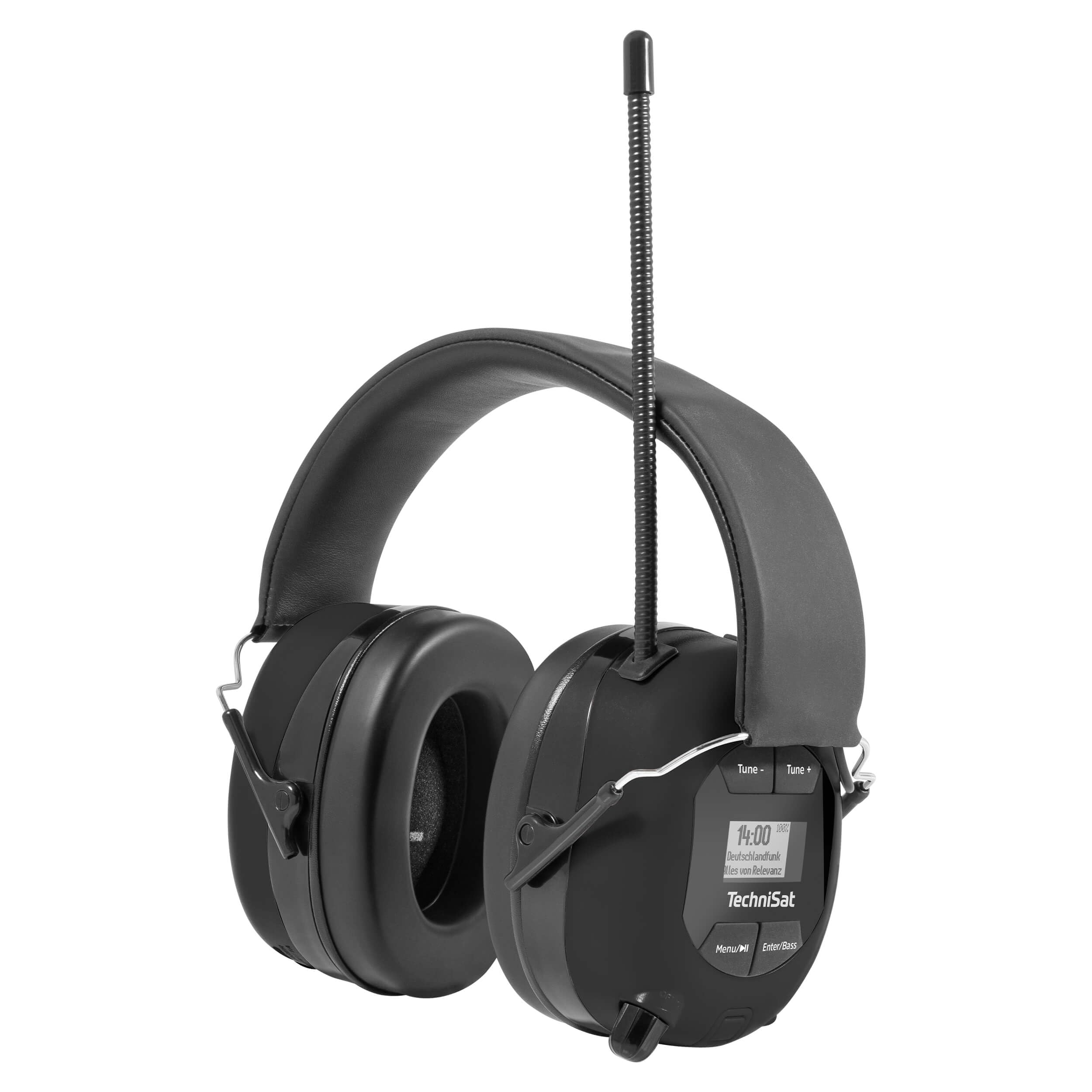 TechniSat STEREOMAN DAB+ OD – kabelloser Stereo DAB+/FM Bluetooth-Kopfhörer (Radioempfang, Kurze Antenne, Integriertes Mikrofon, Kapselgehörschutz, für den Außeneinsatz) schwarz