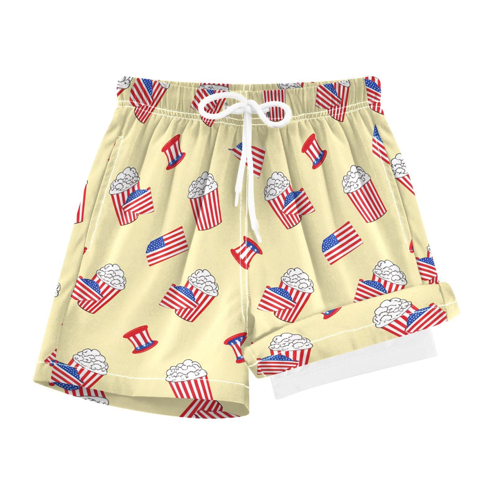 YANENDIE Boy Swim Trunks with Compression Liner Independence Day Boys Swim Shorts Quick Dry Beach Shorts