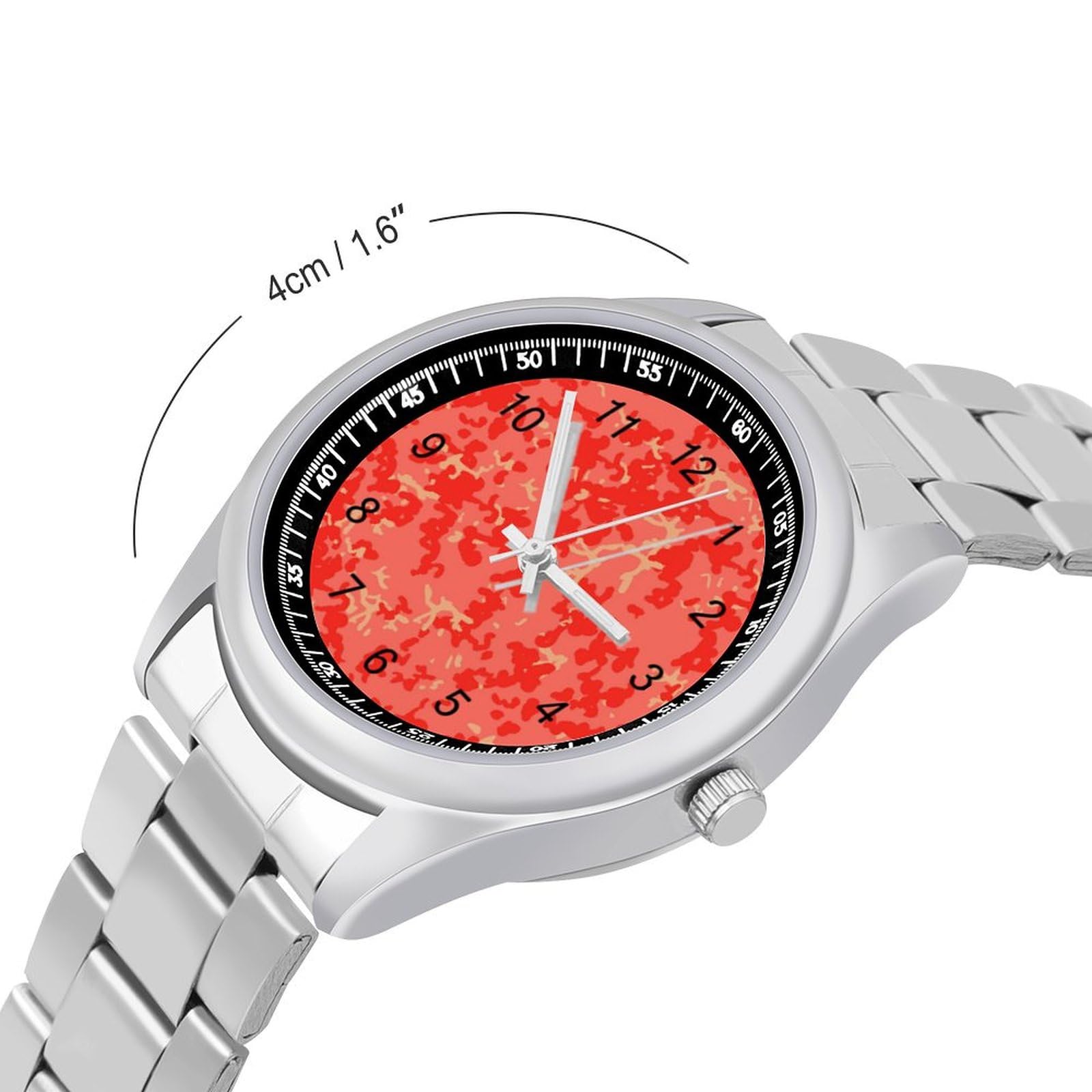 Living Coral Color Camo Pattern Casual Wrist Watches for Men Classic Business Dress Watch Big Face for Work Gym