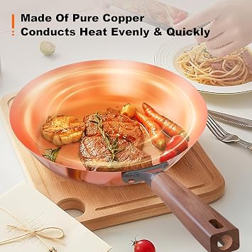 11.2-Inch Handmade Pure Copper Frying Pan - Premium Red Copper Cookware for Professional Cooking