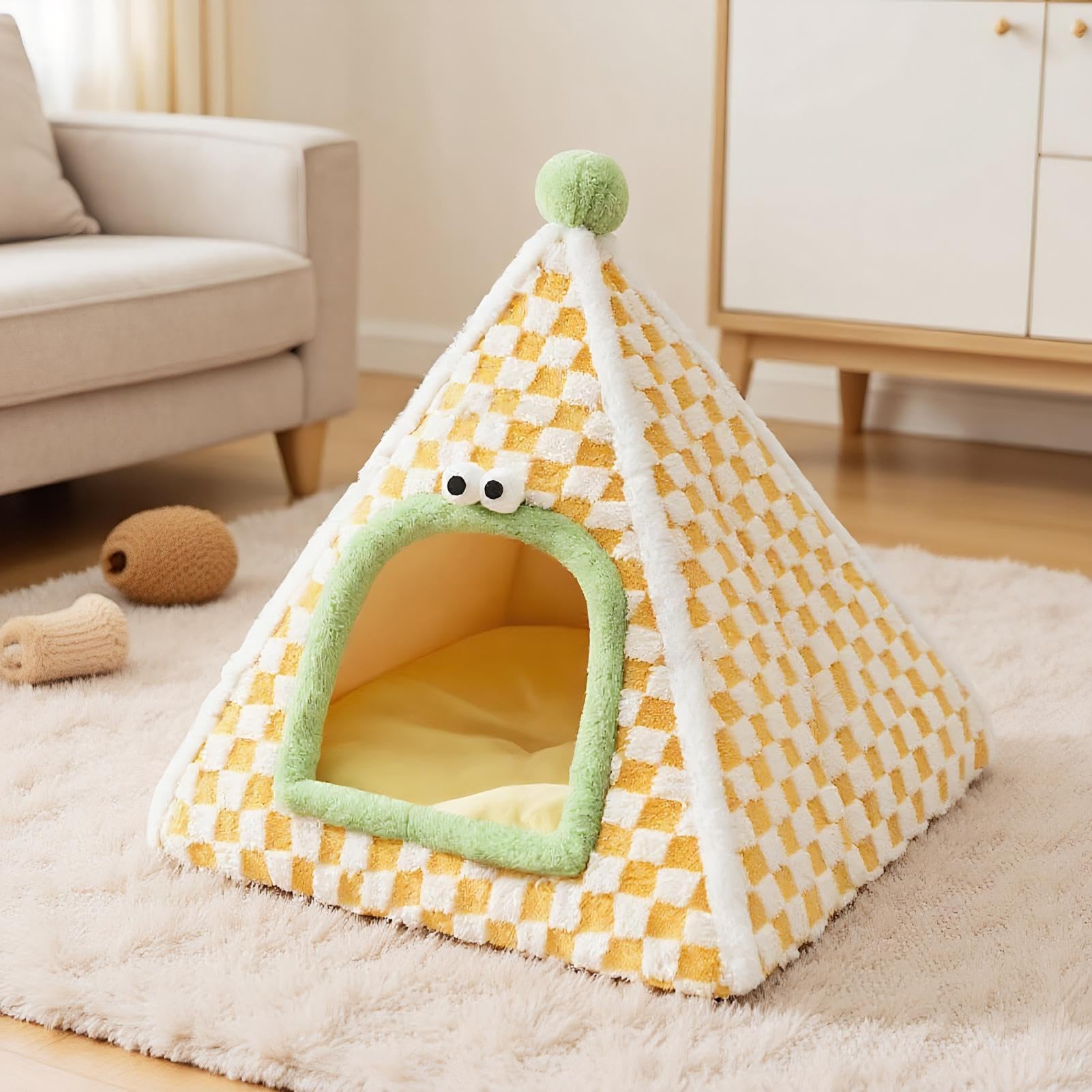 Cueva para Gatos – Cama para Gatos Cerrada, de Seguridad cálido, acogedora cabaña para Mascotas para otoño e Invierno, Raza pequeña y Media, Gatito, Cachorro, Viajes al Aire Libre