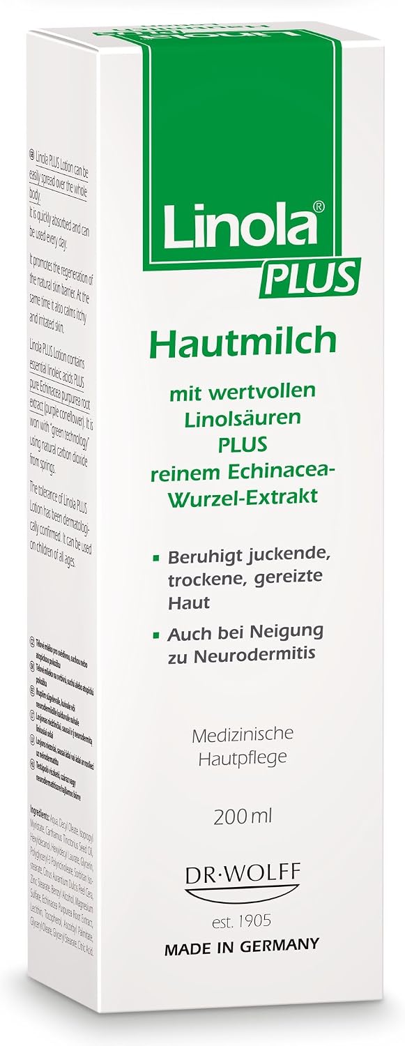 Linola Plus Skin Milk 1 x 200 ml Intensive Care for Dry Skin Prone to Neurodermatitis, 200 ml (Pack of 1)
