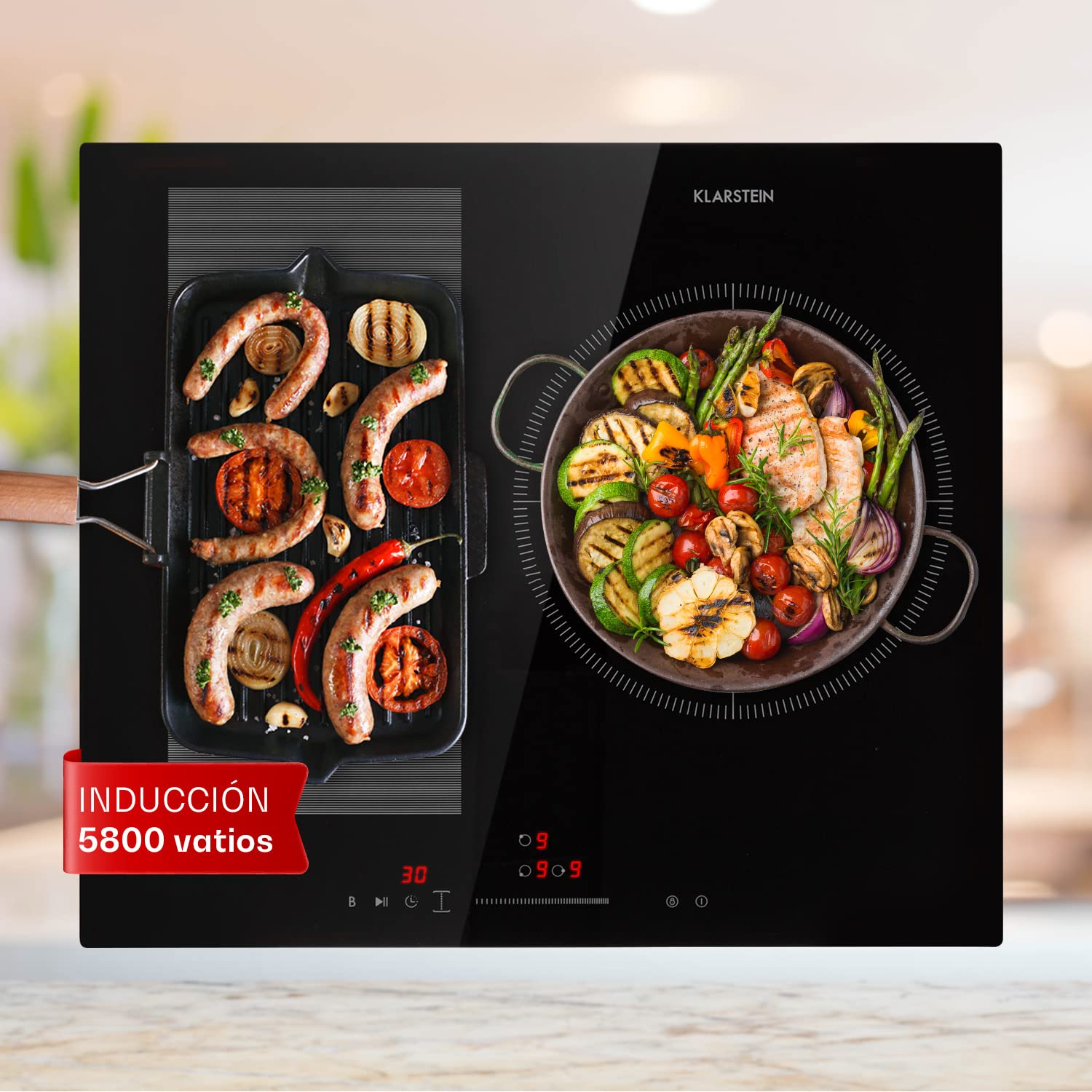 Klarstein Placa Induccion Eléctrica 7000W, Vitrocerámica de 4 Fuegos, Placas de Cocción de Sobremesa, Control Táctil, para Cocinar — view 26