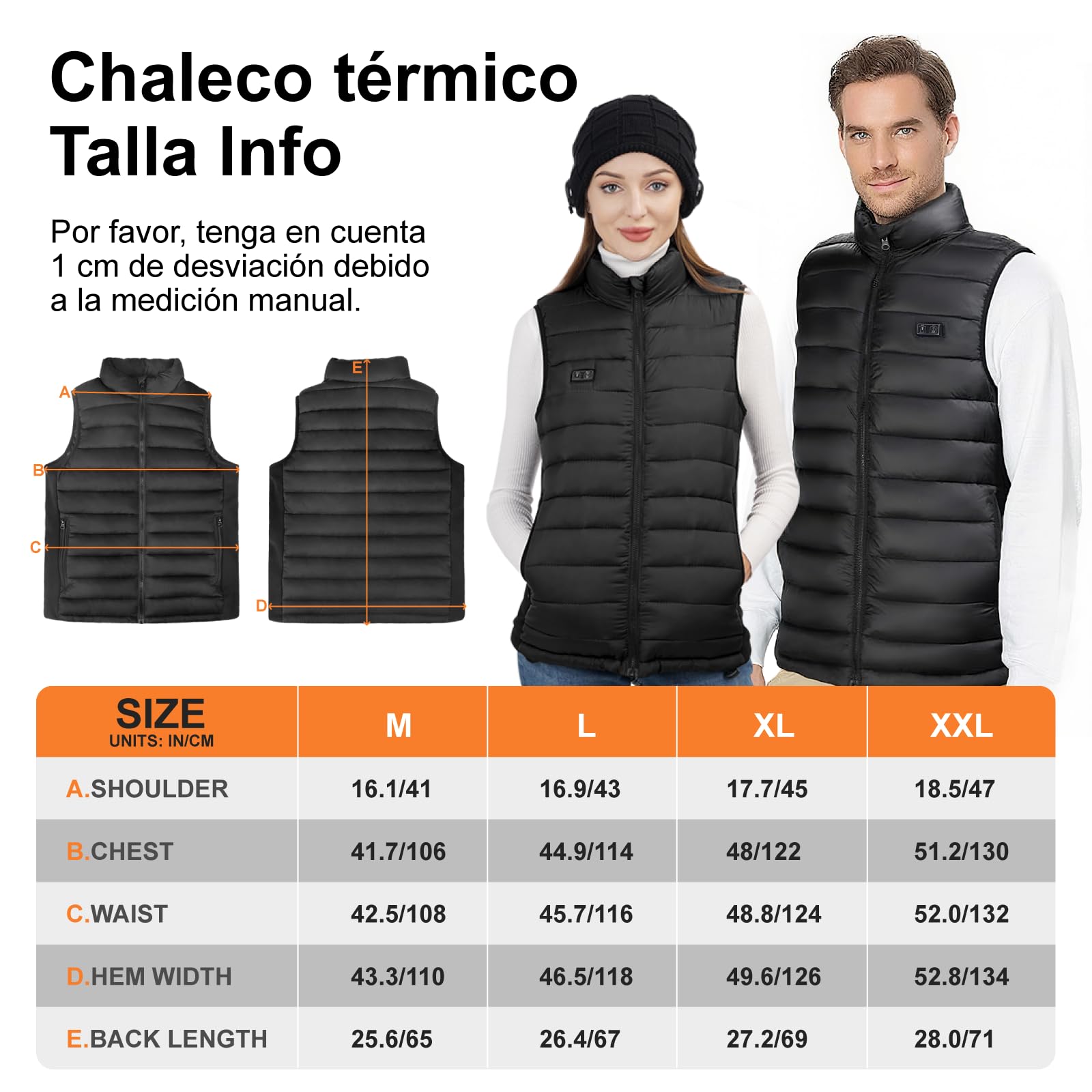 seenlast Chaleco Calefactable Hombre Mujer con Batería 10000mAh, 4 Zonas Calefactables 3 Niveles Temperatura Ajustables, Lavable, Chaleco Térmico Sin Mangas Ligera de Invierno para Exteriores