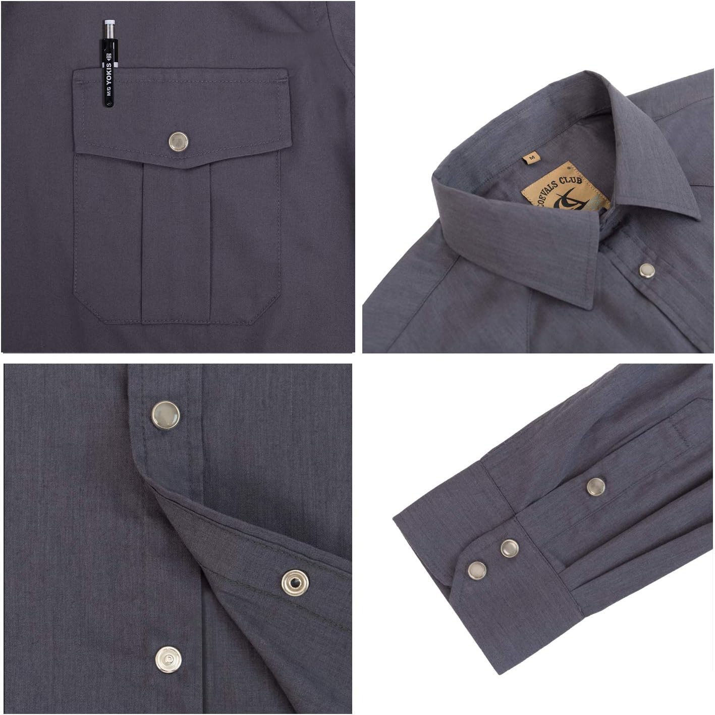 COEVALS CLUB Men's Western Cowboy Long Sleeve Pearl Snap Casual Work Shirts - Image 3