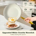 M MELENTA Pots and Pans Set Non Stick, 7 Piece White Granite Induction Cookware Set, Nonstick Kitchen Cooking Set with Gold Handle and Utensil, Oven Safe (PFOS, PFOA Free)