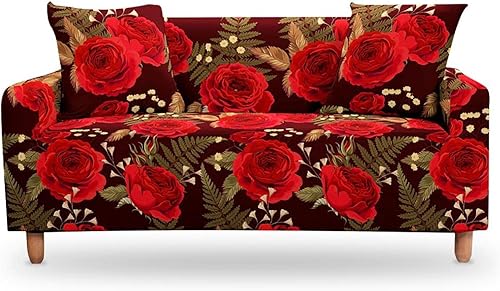 Funda de sofá con estampado 3D de rosas rojas, fundas elásticas para sofá, fundas protectoras para muebles y bancos, funda de poliéster