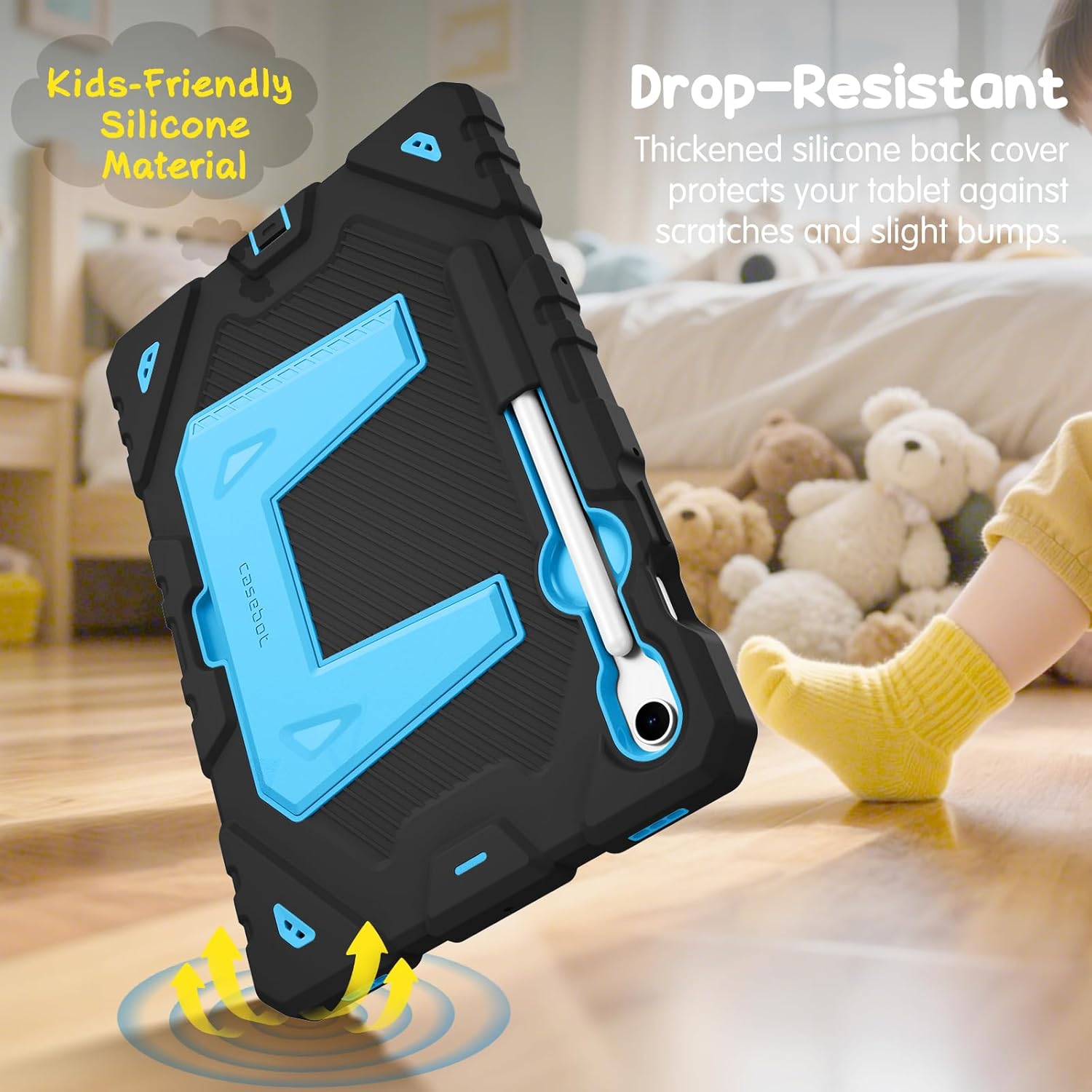 Fintie Kids Friendly Case for Samsung Galaxy Tab S10 Lite/ S10 FE/ S9 FE 10.9 Inch/Tab S9 11 Inch, Fully-Body Rugged Heavy Duty Shockproof Protective Case with Kickstand & Shoulder Strap, Black/Blue