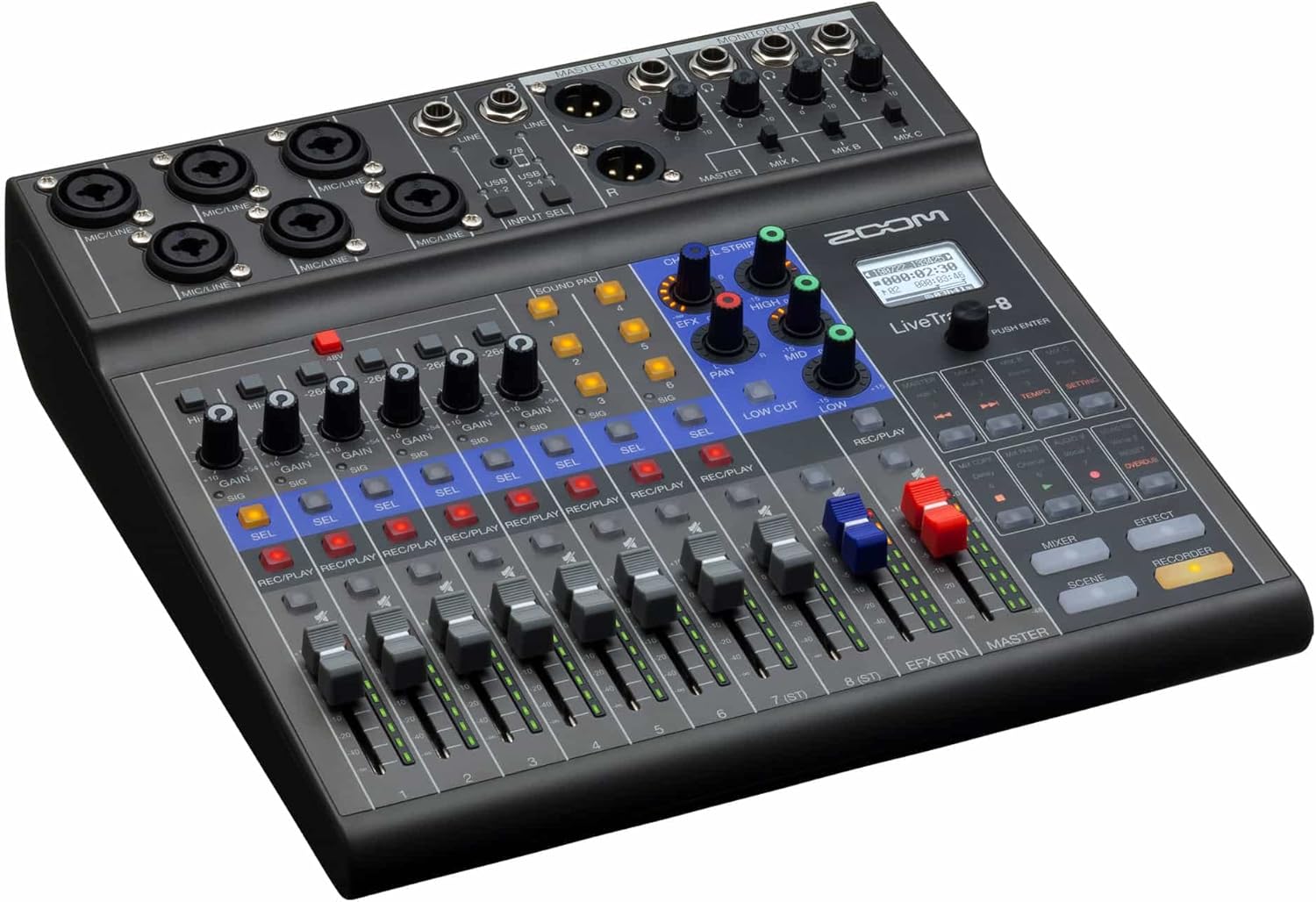 ZOOM LiveTrak L-8, 8-Kanal-Digitalmixer und 12-Spur-Audiorecorder für professionelle Podcasts & Musikproduktionen – 8-Kanal USB-Audiointerface
