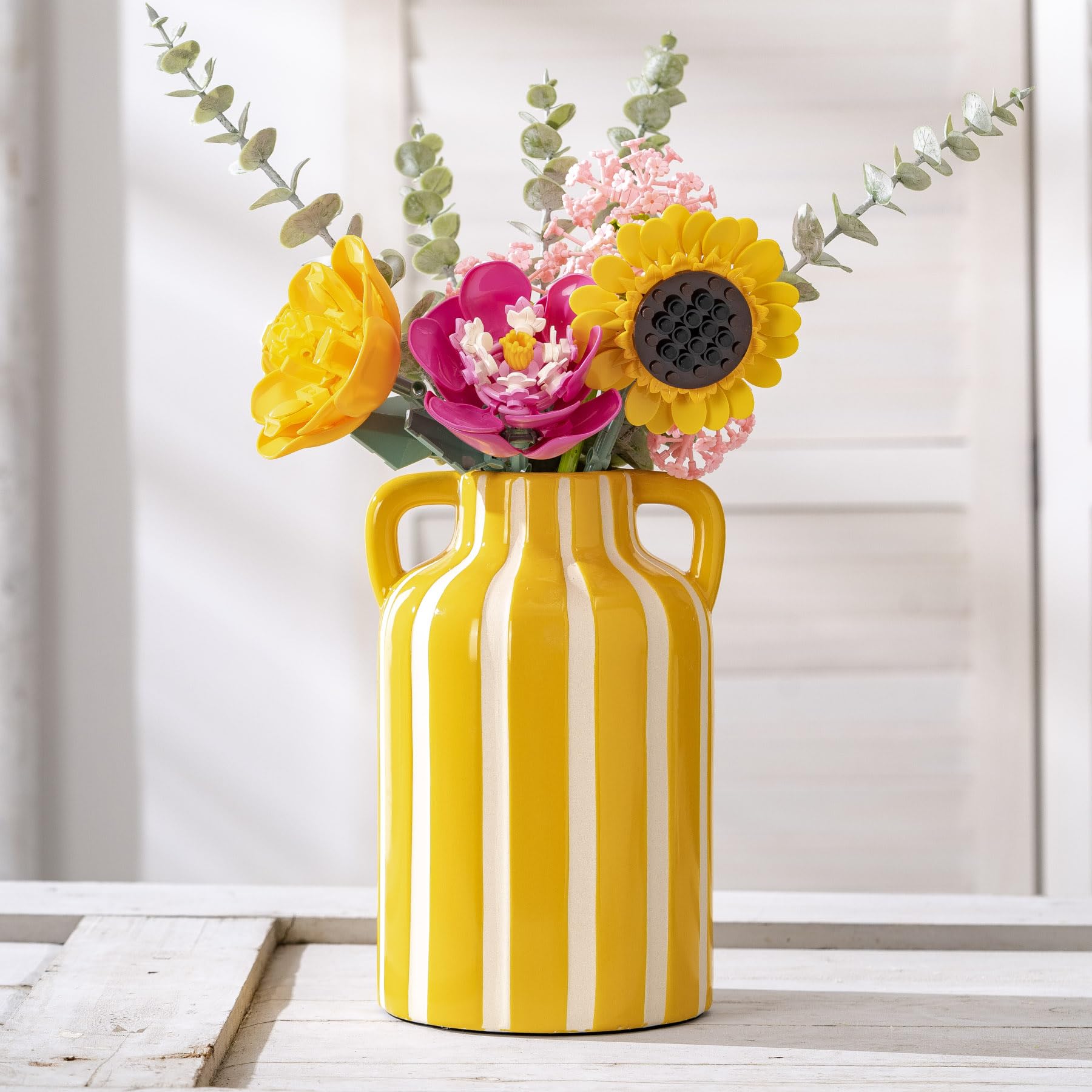 Ceramic Striped Vase with Handles (Hand-Painted)