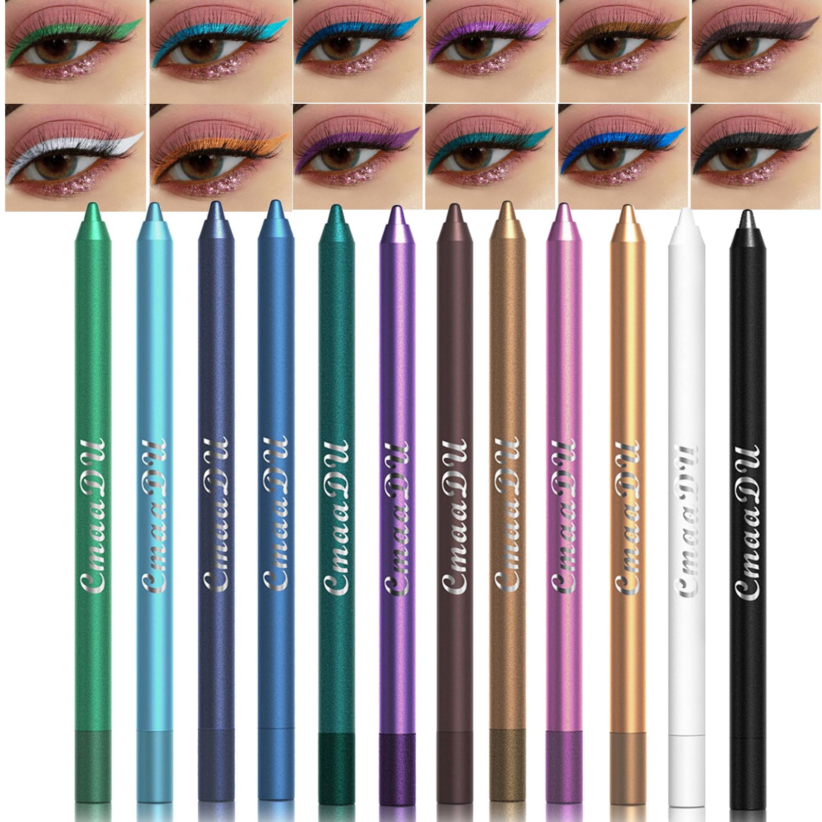 RoseFlower 12 Color Eyeliner Set Colorful Neon Eyeliner Pencils Rainbow Eye liner Gel and Shadow Pigmented Waterproof Long Lasting colored Eye Liner Christmas Makeup Gift Kit for Women #6