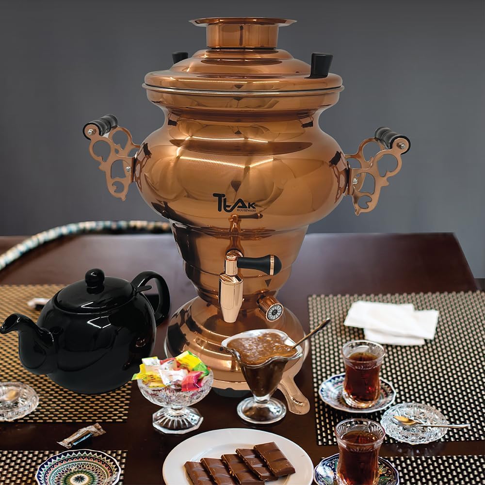 Electric Stainless Steel Copper Design Samovar - Premium Modern Design Tea Kettle Overheat Protection Porcelain Teapot (1.2 Liters) Large Stainless Steel (5 +1 Liters) (Copper)