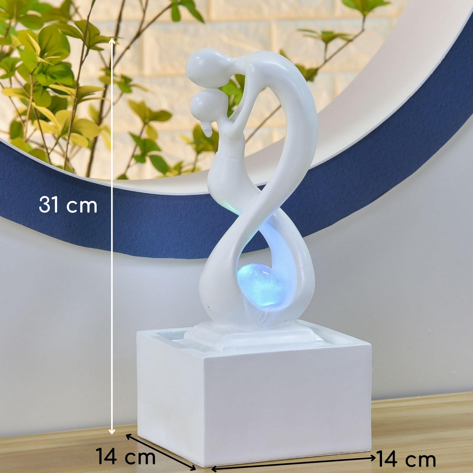 Zen'Light - Moderner Zimmerbrunnen Amor Weiß mit Farbigem LED-Licht - Zeitgenössische Innendekoration, Ideal für Meditation und Entspannung - Geschlossener Kreislauf mit Rotierender Kugel - 31x14x14cm