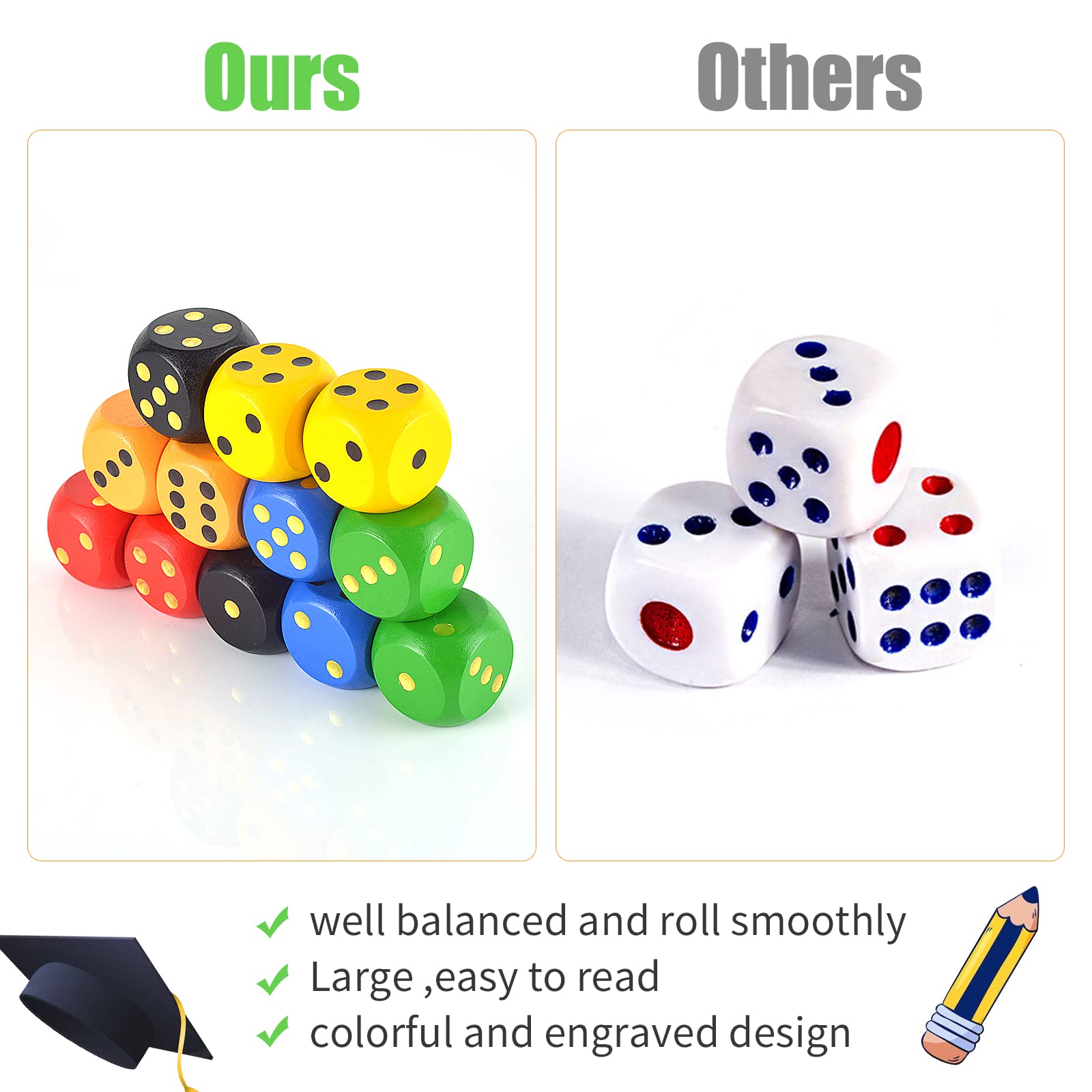 Juego De 12 Dados Grandes De Madera De 30 Mm – Para Juegos De Mesa, Rol Y Fiestas