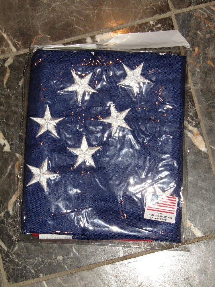 AES 3x5 Embroidered Sewn USA American 34 Star Union 210D Solarmax Nylon Flag 3'x5'