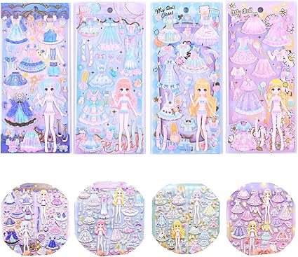 Amazon たっぷり8枚セット 可愛いぷくぷく 3d着せ替えシールb ご褒美シール 可愛い 女の子 プリンセス お姫様 ドレス M Shinsoloveri シール ステッカー おもちゃ