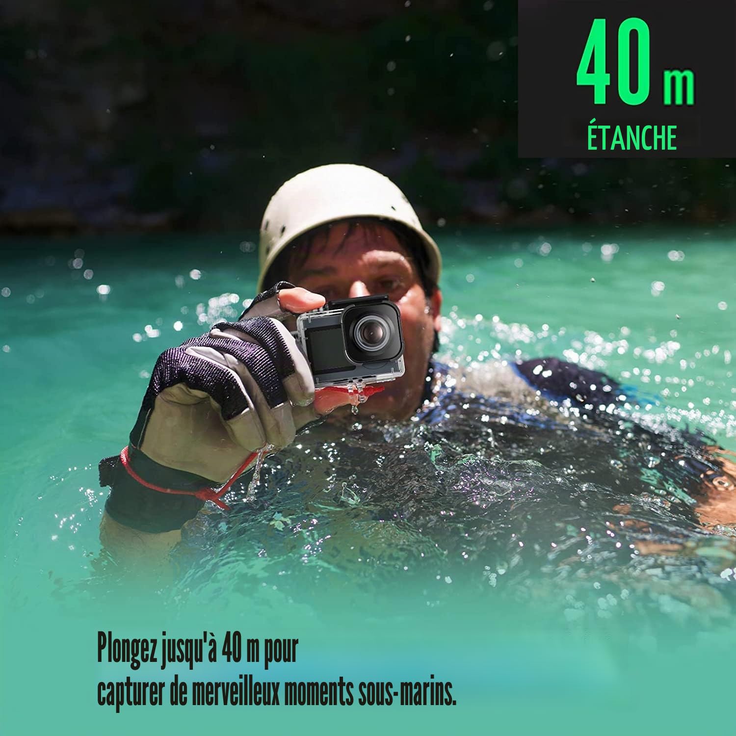 icefox Action Cam 4K Ultra HD 20MP Caméra sous-Marine étanche 40 m 170 degrés Ultra Grand Angle WiFi stabilisation Glace avec Double Batterie 1350 mAh Gris foncé