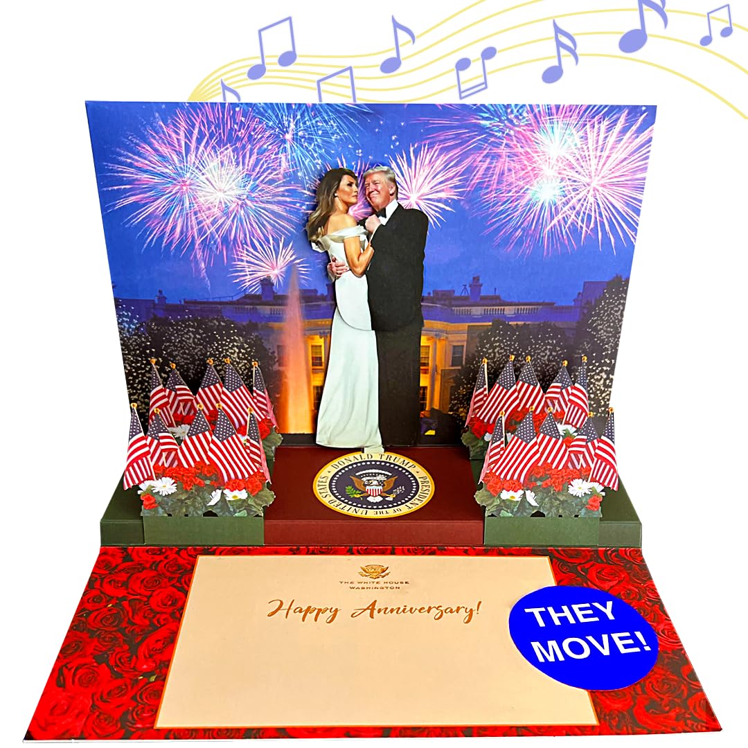 Donald Pop Up Anniversary Card with Light & Sound, Funny Anniversary Card for Parents, Says Happy Anniversary in Trump's Real Voice, Anniversary Cards for Him, Couple & Husband (Dancing)