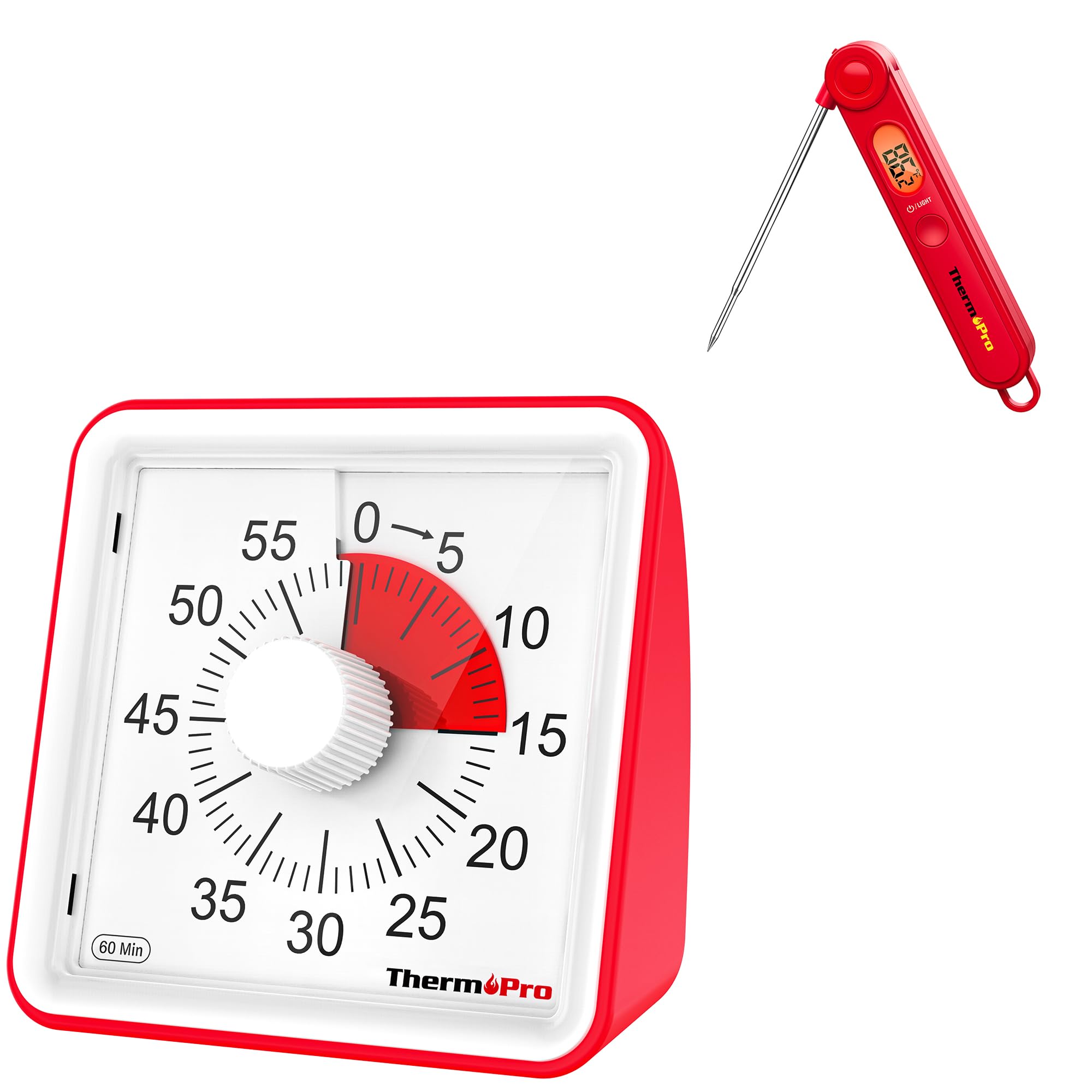 ThermoPro TP03B Digital Meat Thermometer for Cooking, Instant Read Thermometer with Backlight, PLUS ThermoPro 60-Minute Visual Timer for Kids Adults, Pomodoro Timer with Adjustable Alarm & Silent Oper