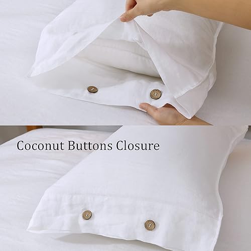 Miniatura 3 de S VICTORY SYMBOL Juego de 2 fundas de almohada de lino 100 % lino natural francés, fundas de almohada de lino con cierre de botones de coco, fundas