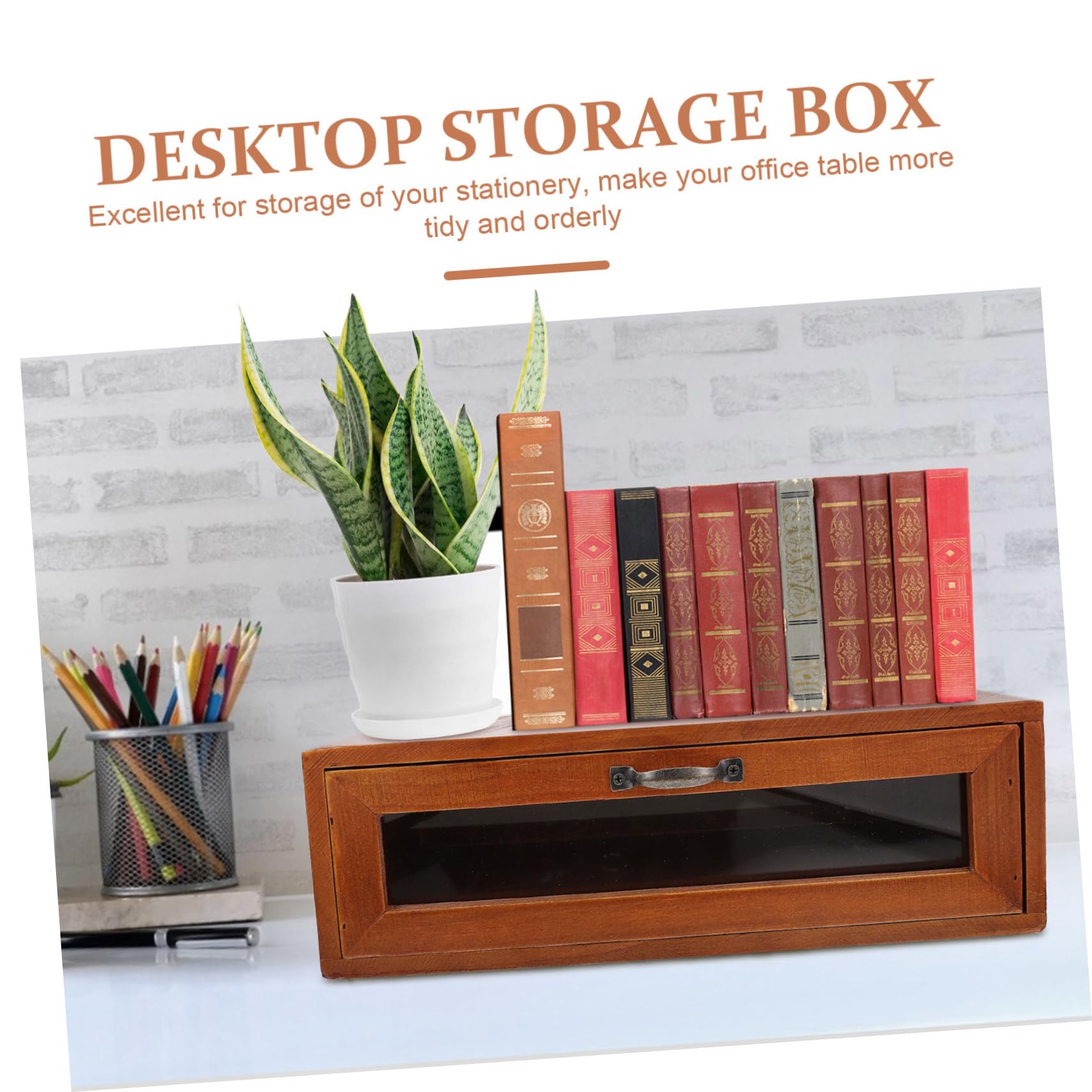 Supporto per Monitor retrò in Legno e Ferro Cassetto | Organizzatore da Scrivania per Ufficio, per Articoli di Cancelleria e Cosmetici, Stile Semplice Elegante