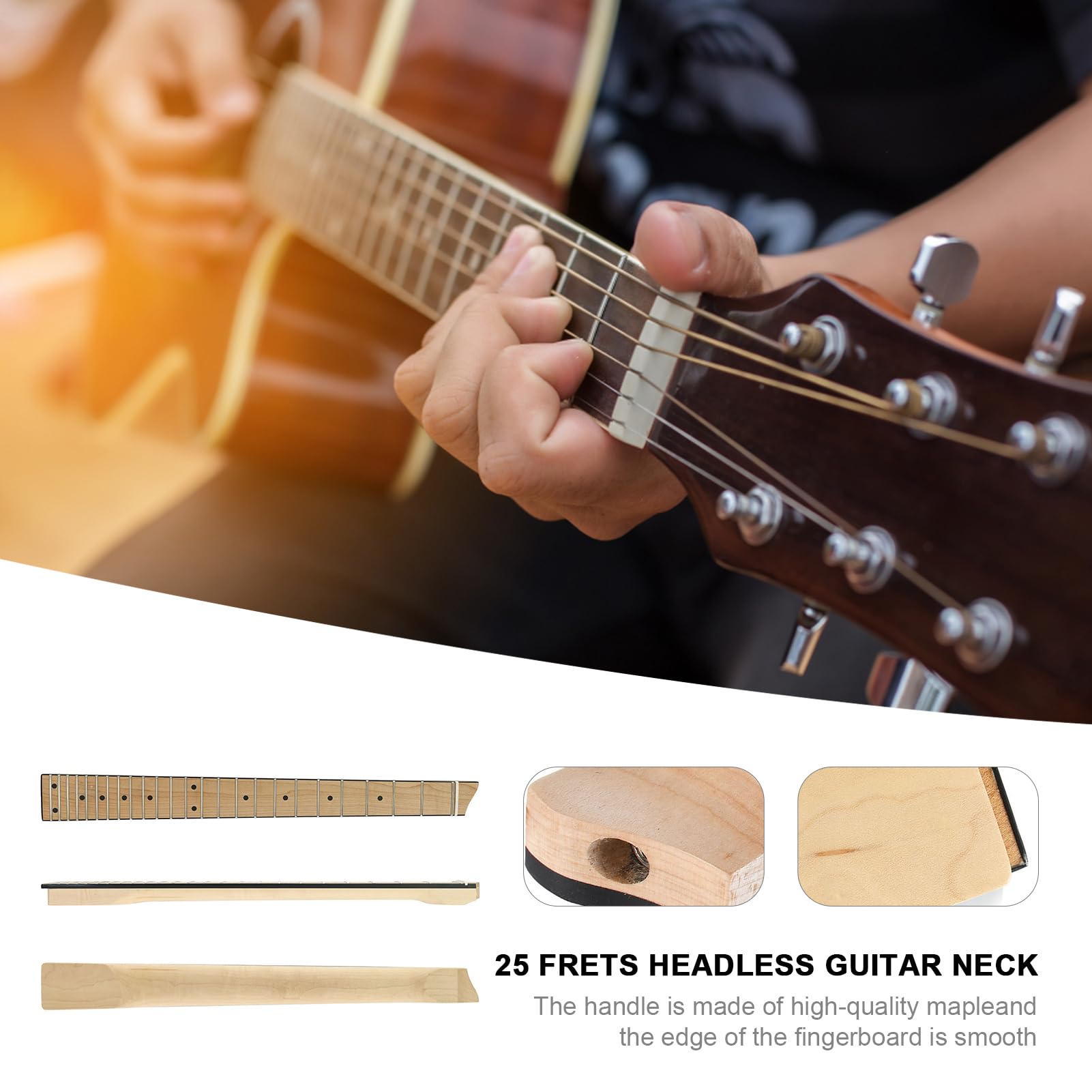 Manico per chitarra elettrica | 25 tasti di ricambio per tastiera in legno | d'acero | 25-Fret Headless Guitàr Néck | Manico in acero palissandro Sostituzione Guitàr in palissandro