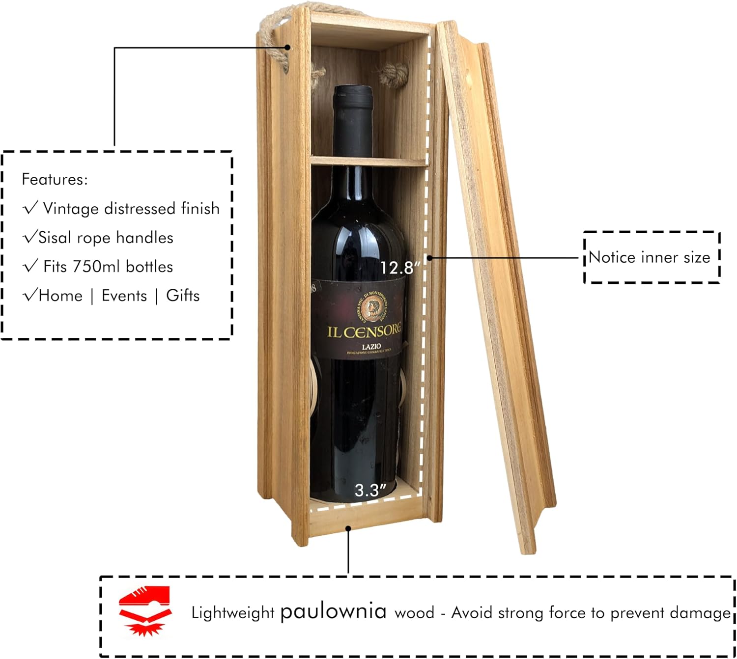 ARTAWEIN Elegant Wooden Wine Box | Perfect for Anniversaries, Birthdays & Weddings Vintage Wine Storage Box Gift Set | Premium Display Chest for 750ml Bottles | Ideal for Gifting & Storage