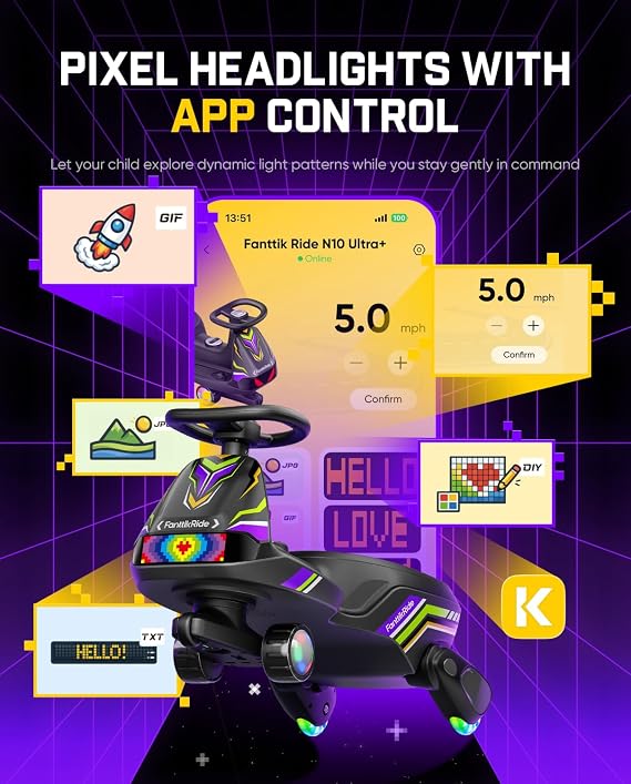 FanttikRide N10 Ultra+ Quiet Electric Wiggle Car, App Control, Pixel Lights