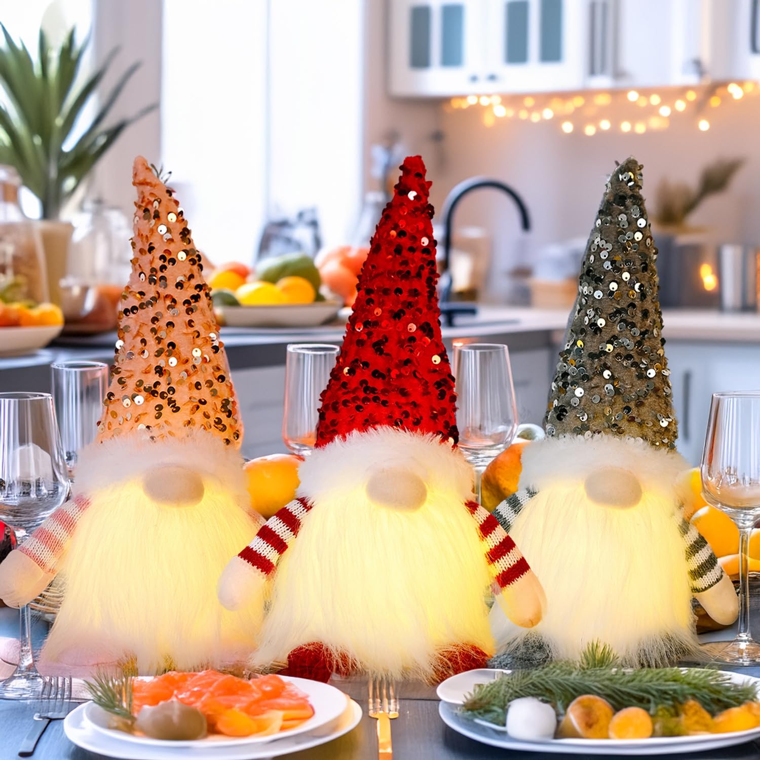 MplehDa Kerstkabouters verlicht, 3 stuks kerstkabouters met licht