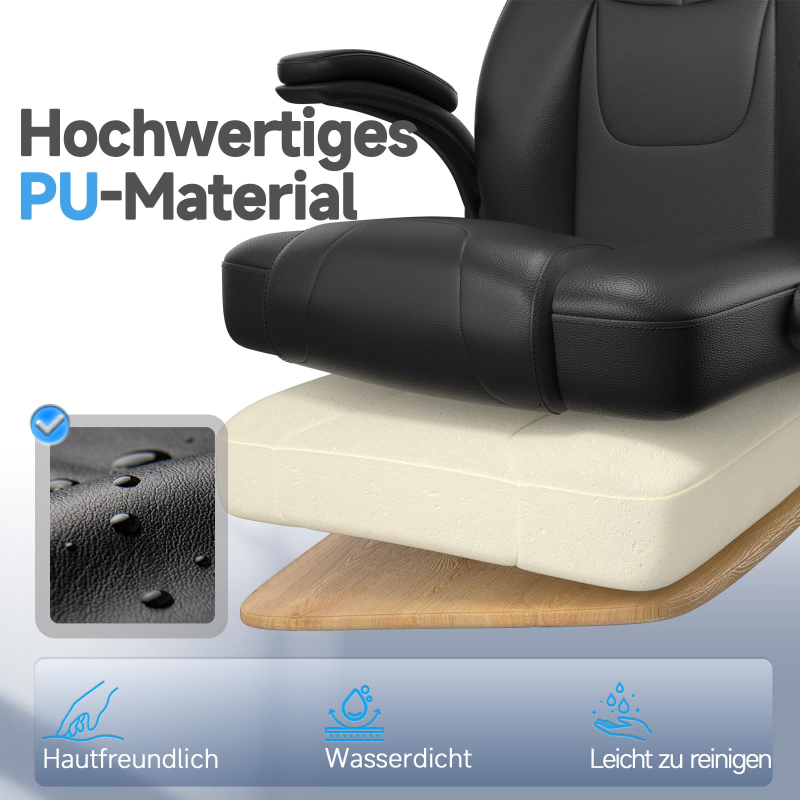 naspaluro Ergonomischer Bürostuhl aus PU-Leder, Chefsessel mit Kopfstütze, Hochklappbaren Armlehnen, Wippfunktion, Höhenverstellbar, Belastbar bis 180 kg, Office Chair für Büro Computer Chefsessel