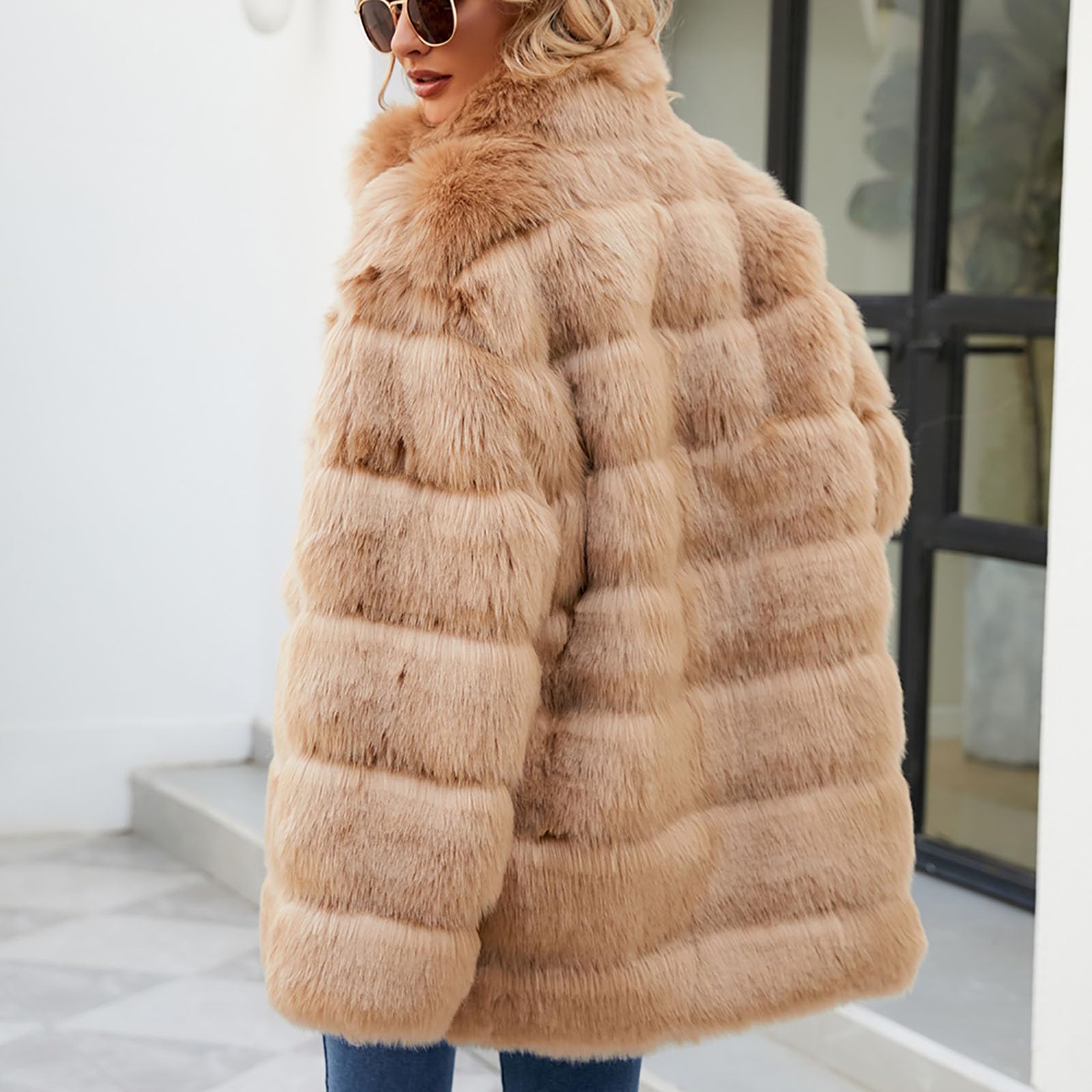 Chaqueta de piel sintética para mujer, elegante abrigo de piel lisa gruesa y cálida, chaqueta de invierno de piel sintética larga, abrigo de invierno de manga larga, abrigo de invierno de tallas