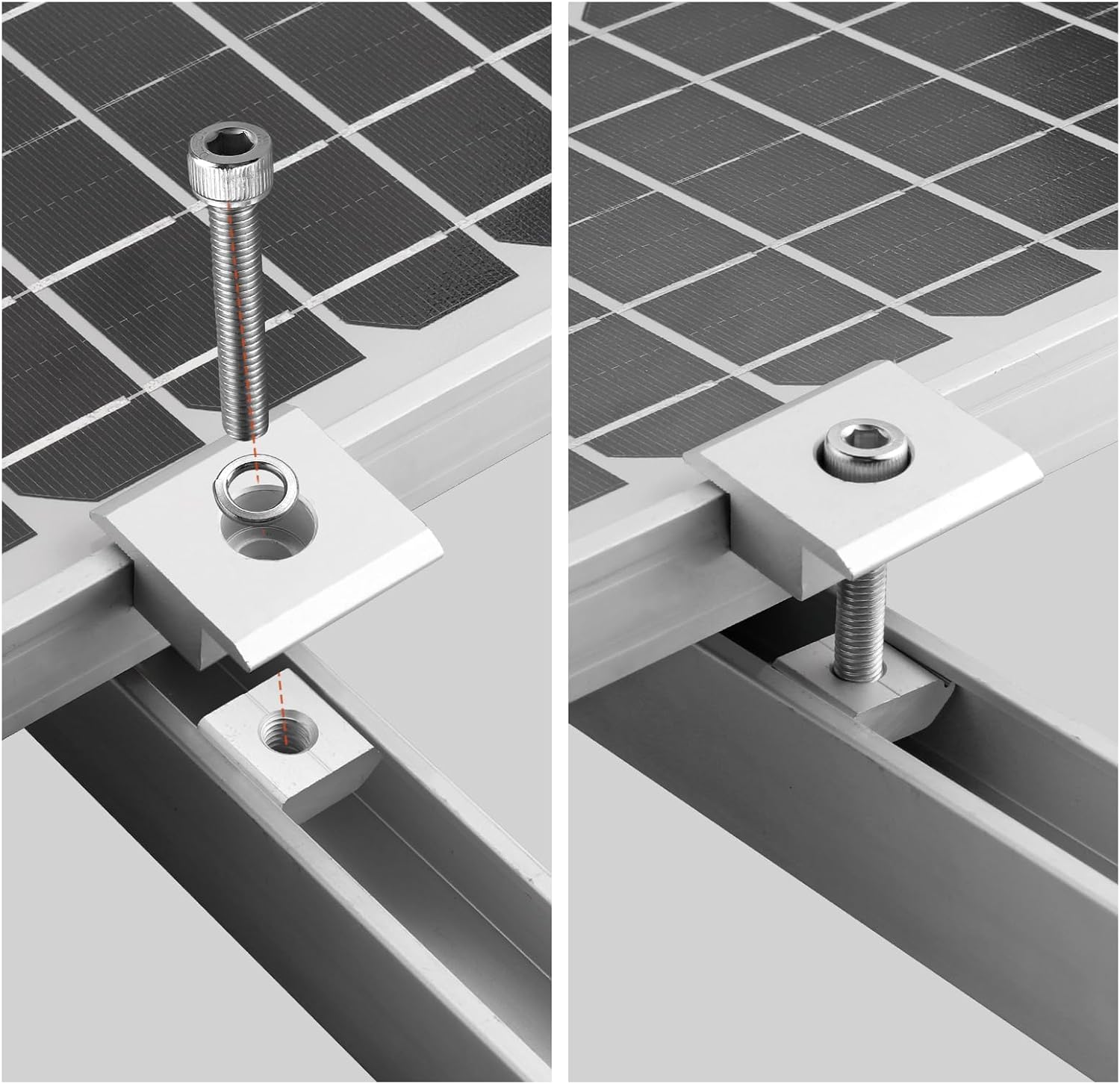 Anbte 10pcs Solar Panels Centre Clamps, Aluminium T-Shaped Mid Clamps Include 10 Screws M8 Solar Panel Mounting Brackets for Metal Roof, Tin Roof, Sheet Roof and Any Other Flat Roof, 40mm